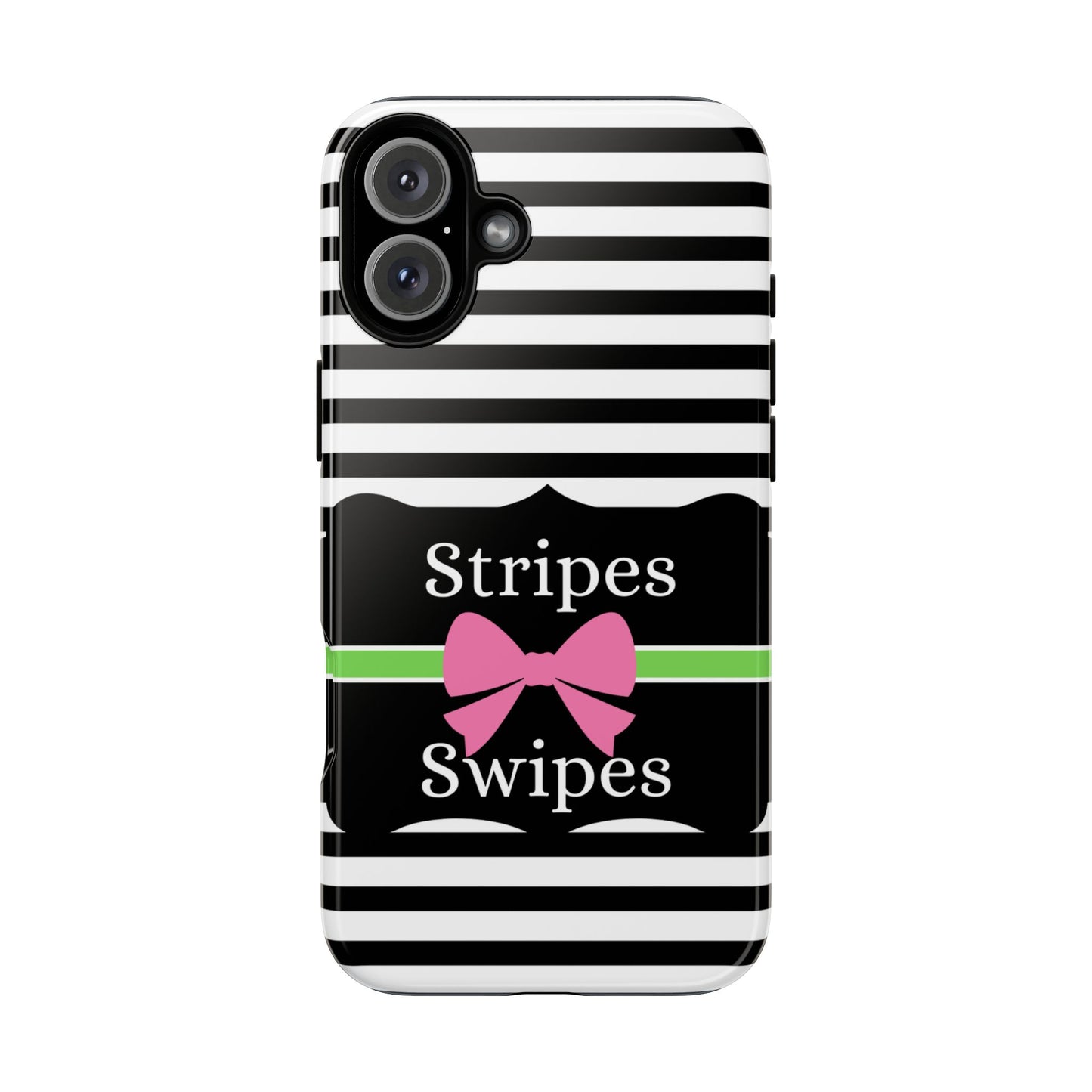 Phone Case iPhone 16/15/14 - Black/White/Green Stripes & Swipes Tough Case