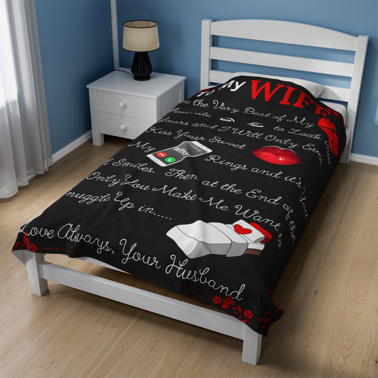 To My Wife Blanket - Black Velveteen Plush 60x80