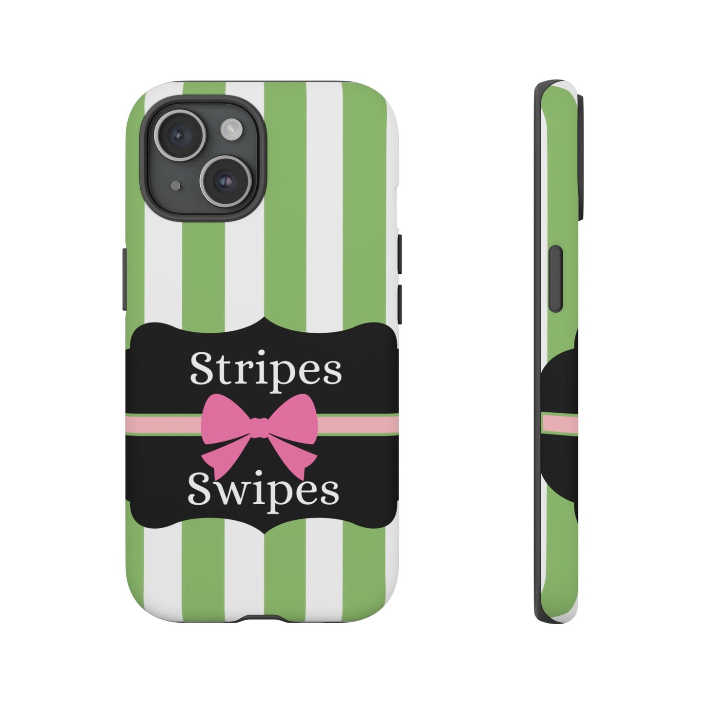 Phone Case iPhone 16/15/14 - Green/White Stripes & Swipes Tough Case