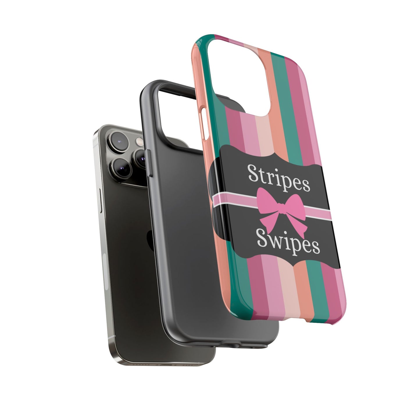 Phone Case iPhone 16/15/14 - Green/Pink/Peach Stripes & Swipes Tough Case