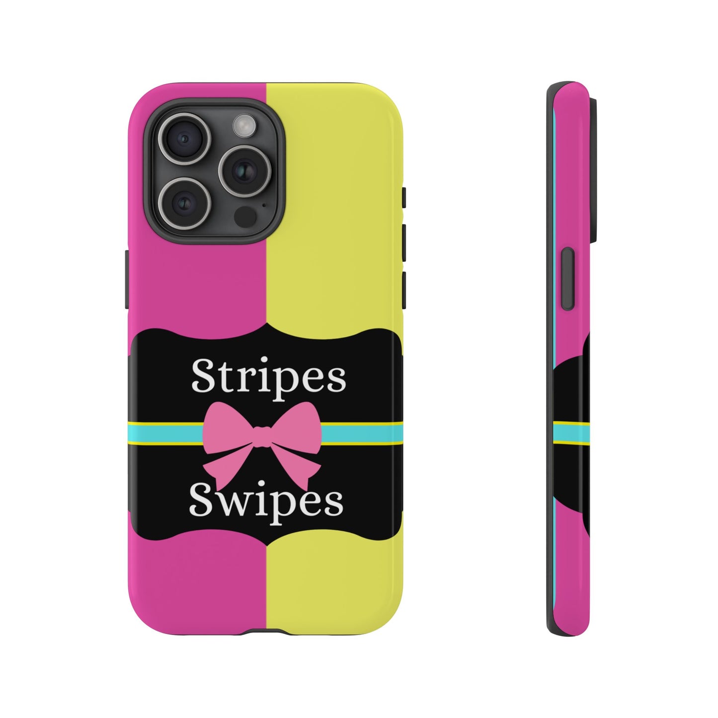 Phone Case iPhone 16/15/14 - Pink/Yellow Stripes & Swipes Tough Case