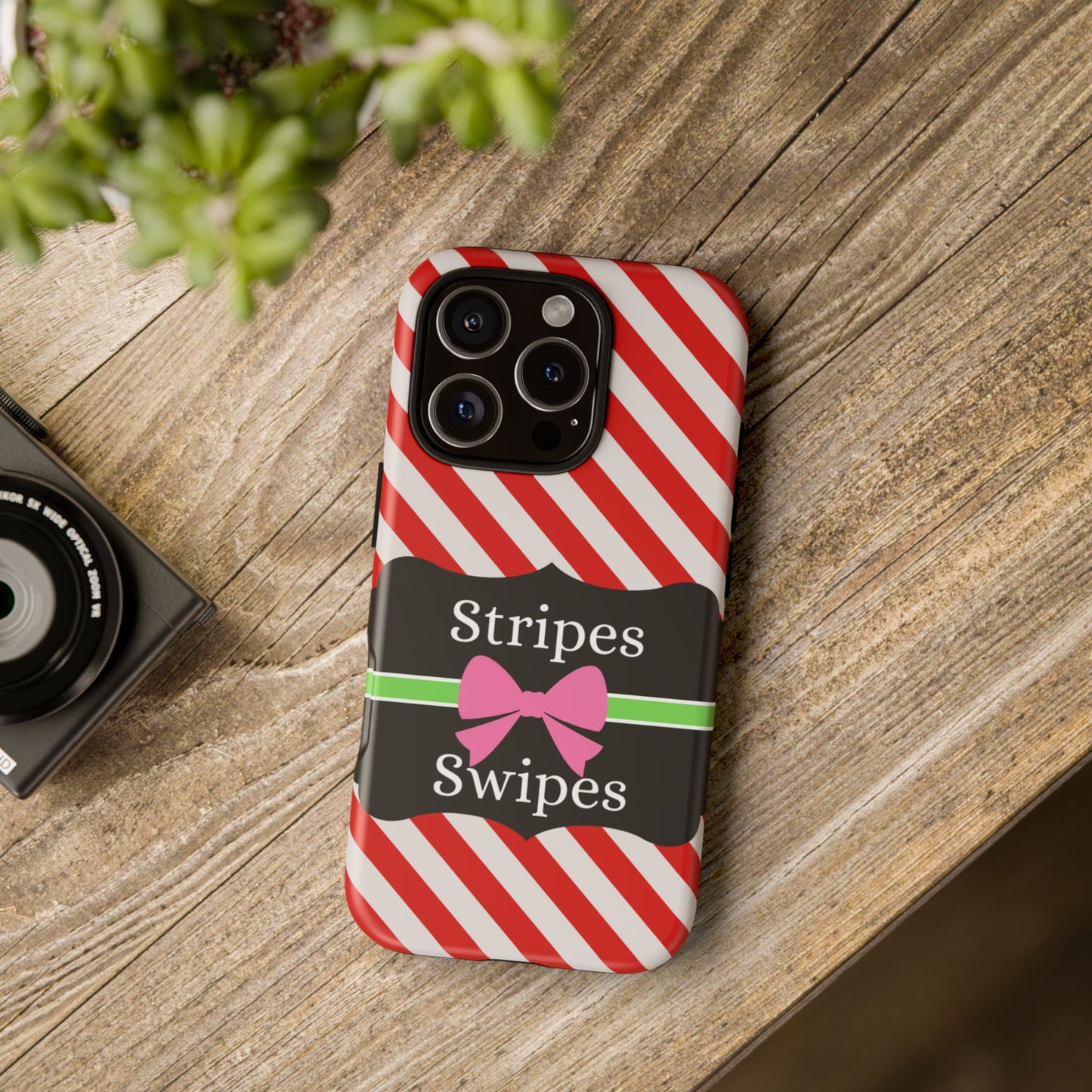 Phone Case iPhone 16/15/14 - Diagonal Red/White Stripes & Swipes Tough Case