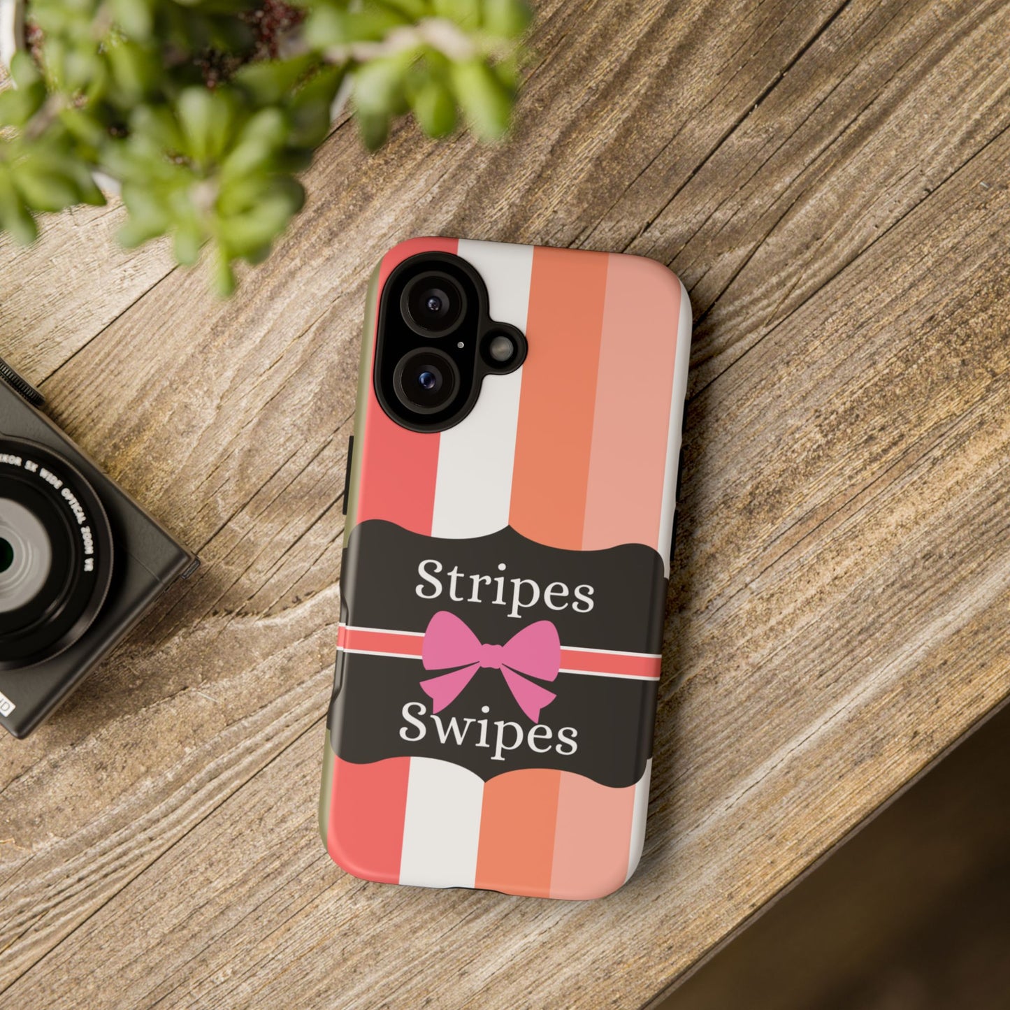 Phone Case iPhone 16/15/14 - Peachy Stripes & Swipes Tough Case