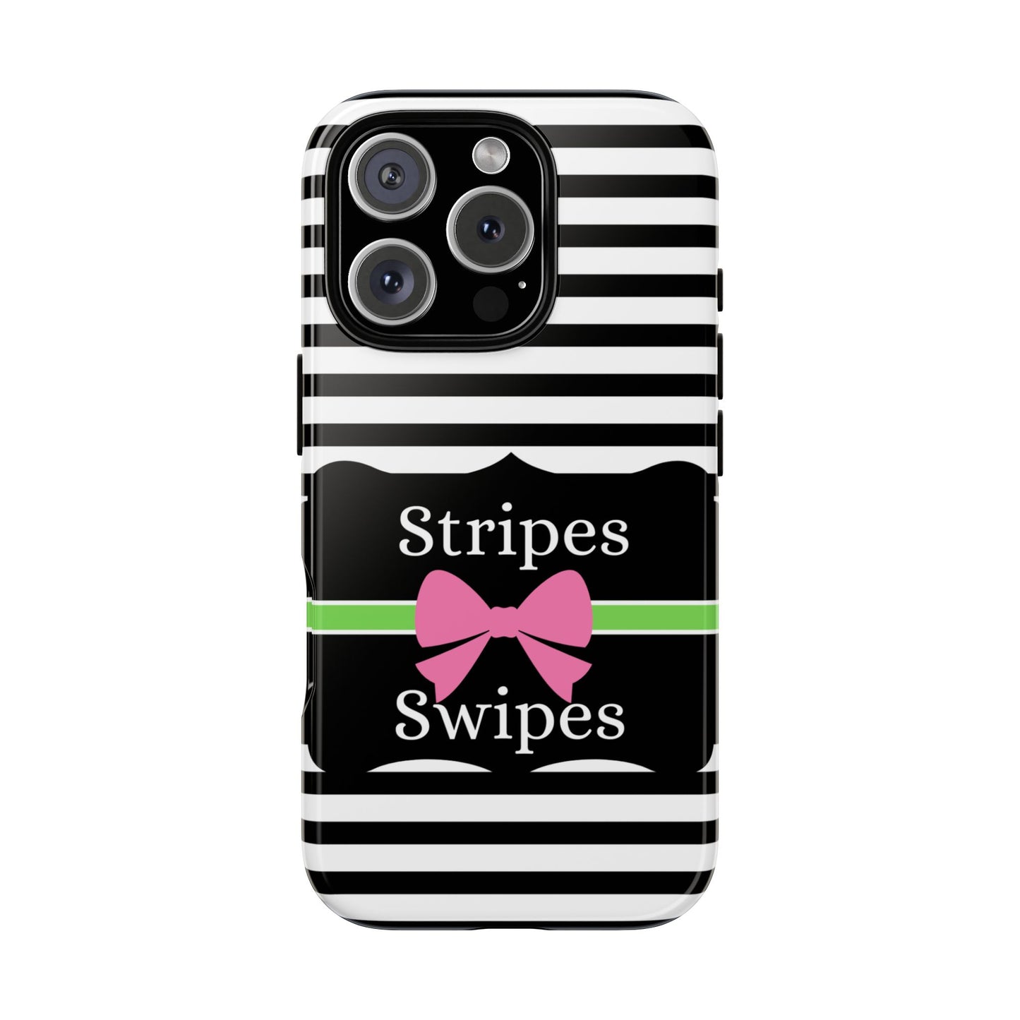 Phone Case iPhone 16/15/14 - Black/White/Green Stripes & Swipes Tough Case