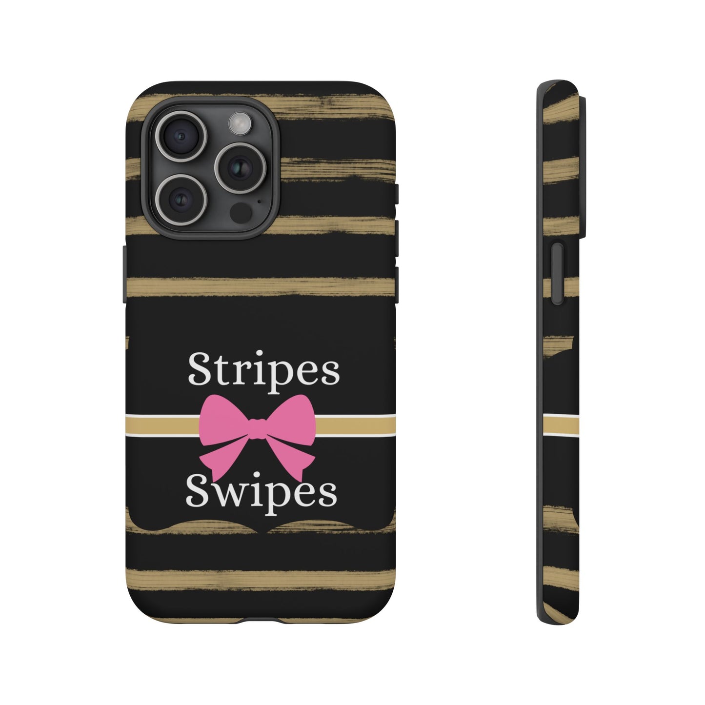 Phone Case iPhone 16/15/14 - Black/Beige Stripes & Swipes Tough Case