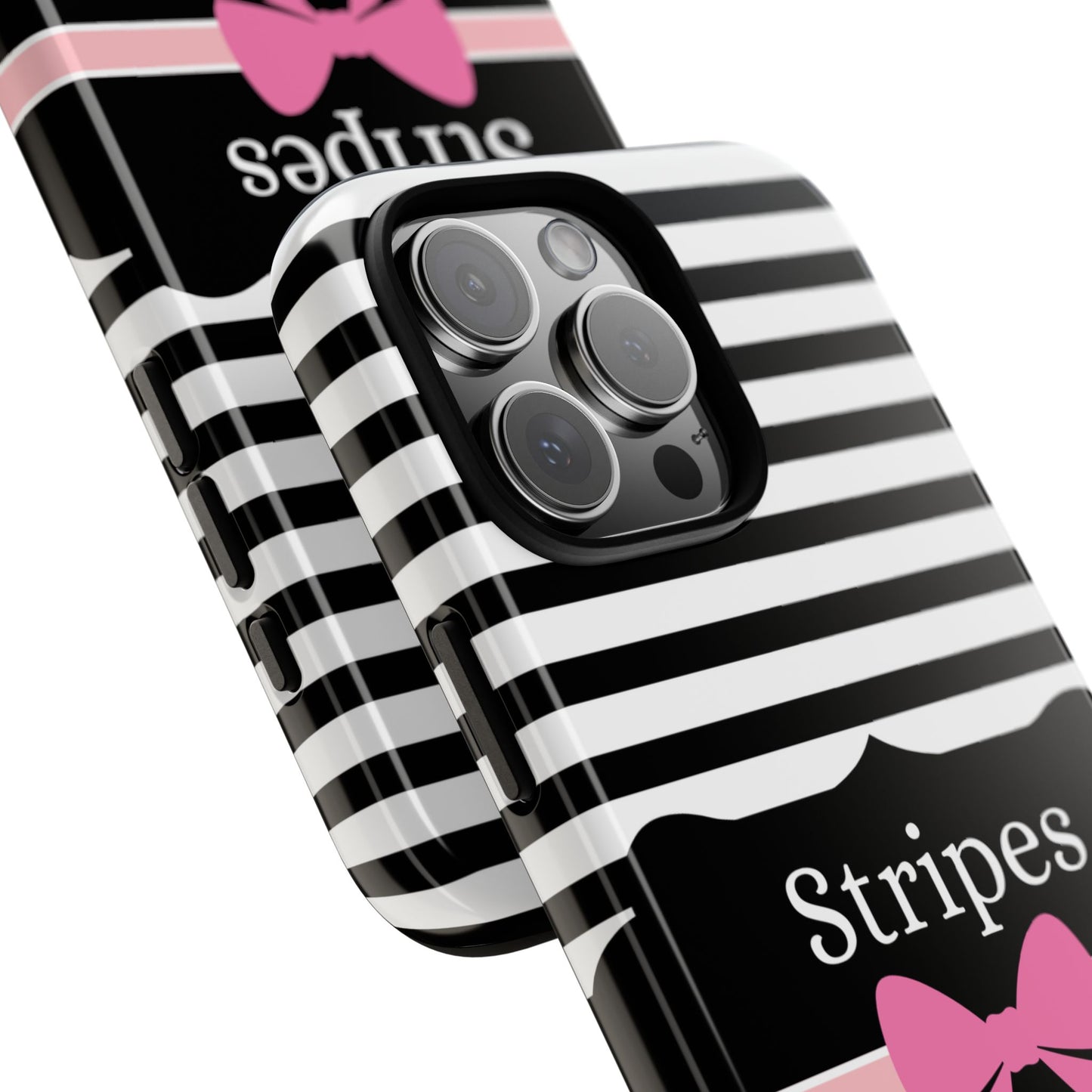 Phone Case iPhone 16/15/14 - Black/White/Pink Stripes & Swipes Tough Case