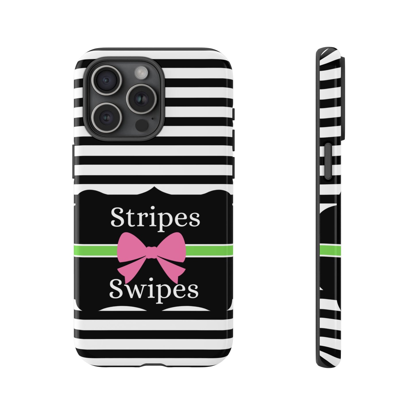 Phone Case iPhone 16/15/14 - Black/White/Green Stripes & Swipes Tough Case