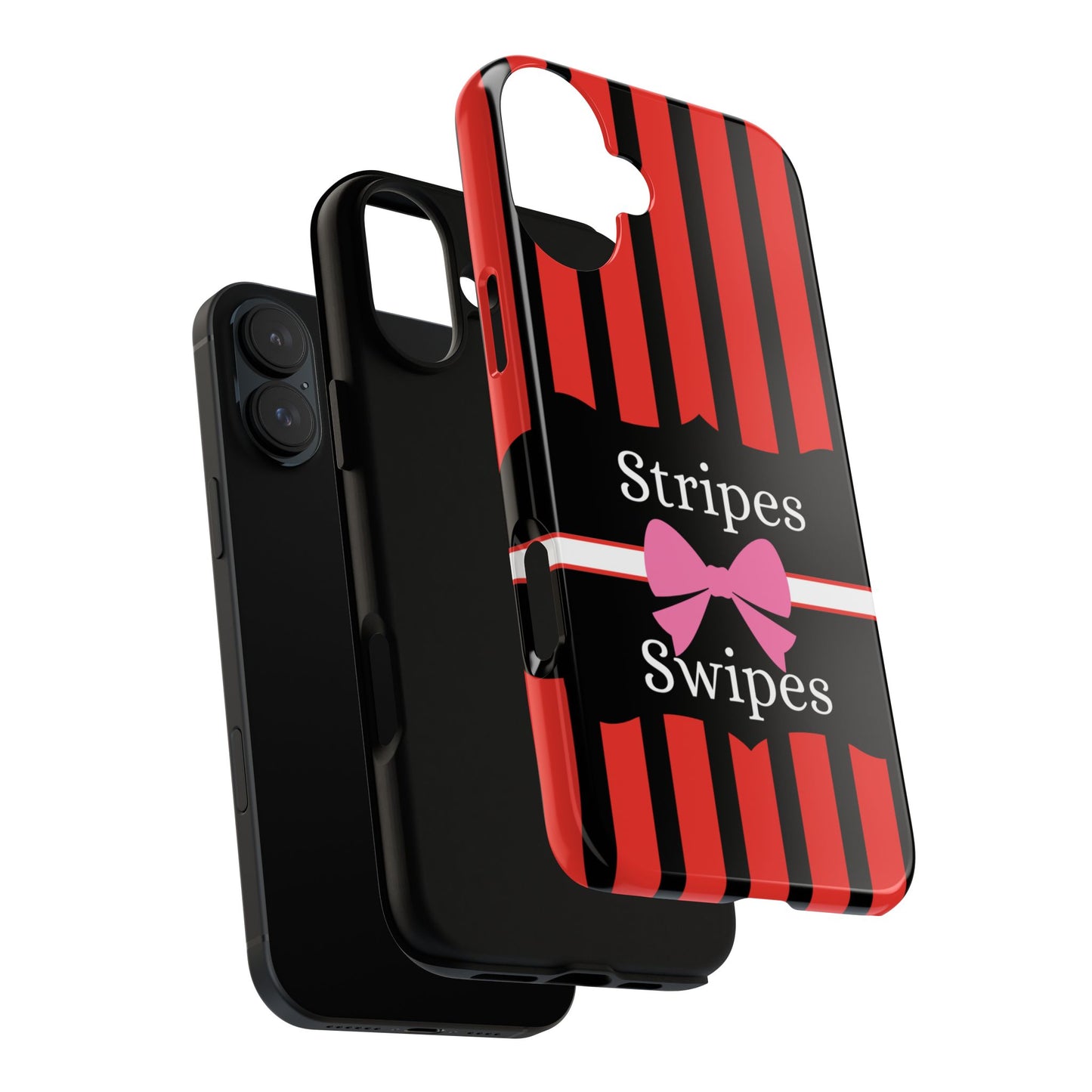 Phone Case iPhone 16/15/14 - Red/Black/White Stripes & Swipes Tough Case