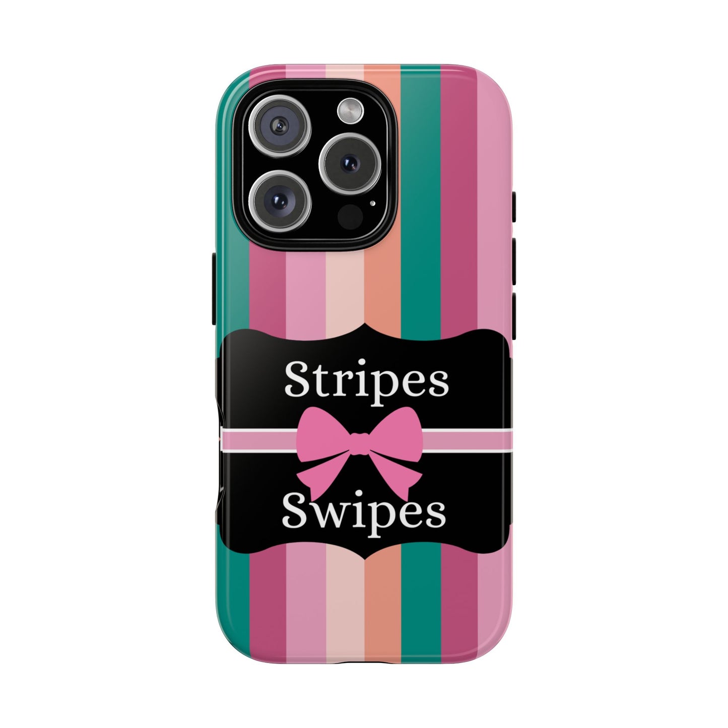 Phone Case iPhone 16/15/14 - Green/Pink/Peach Stripes & Swipes Tough Case