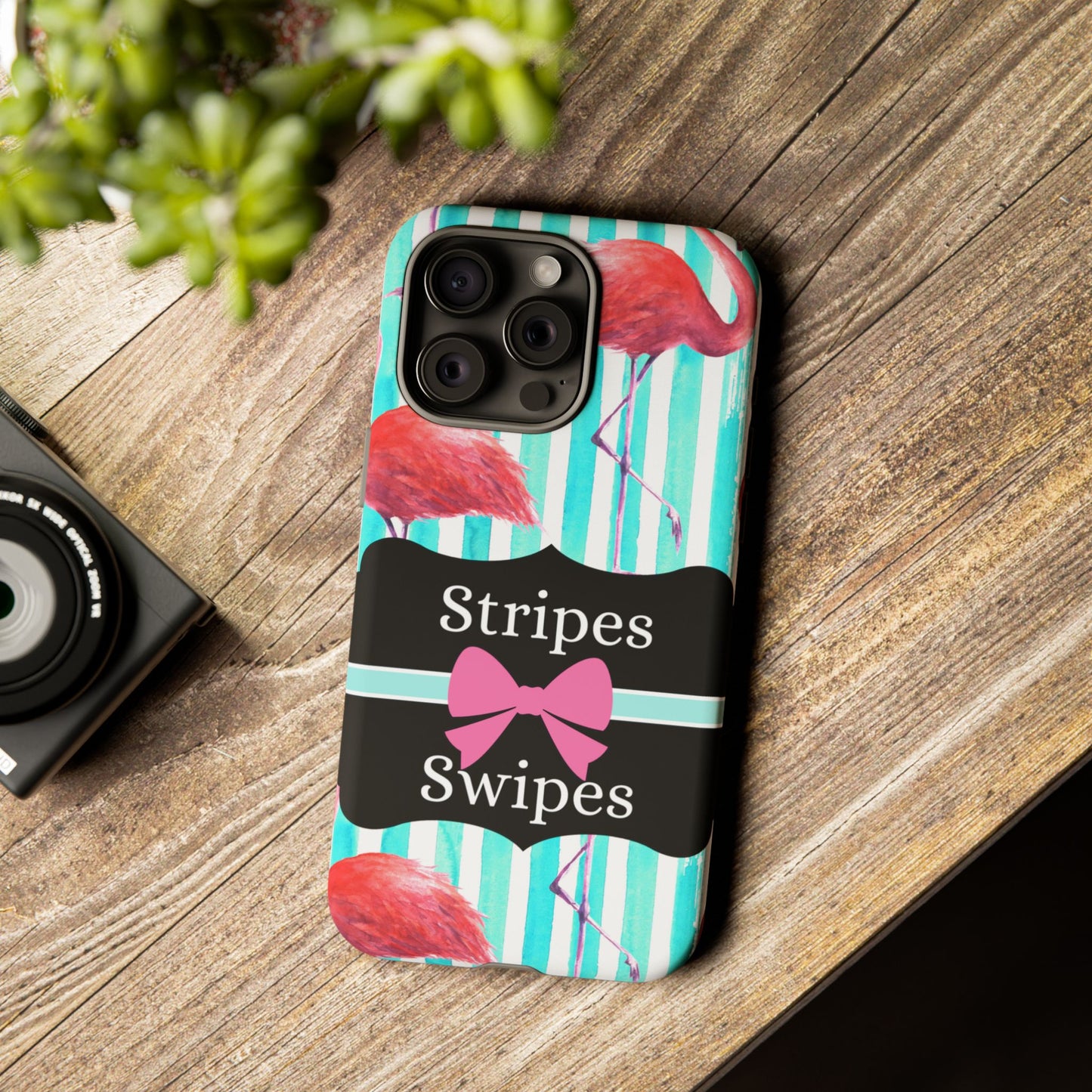 Phone Case iPhone 16/15/14 - Flamingo Stripes & Swipes Tough Case