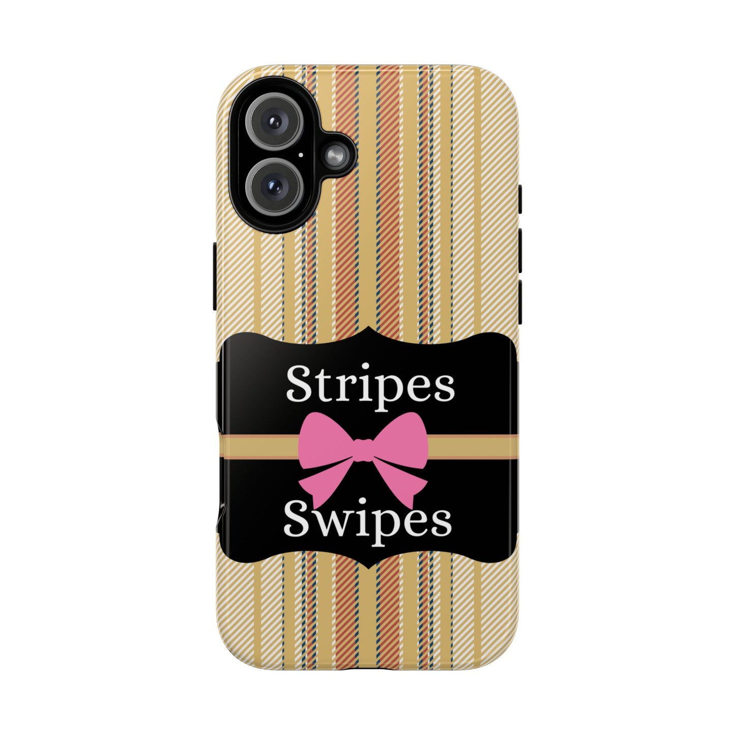 Phone Case iPhone 16/15/14 - Beige/Micro Stripes & Swipes Tough Case