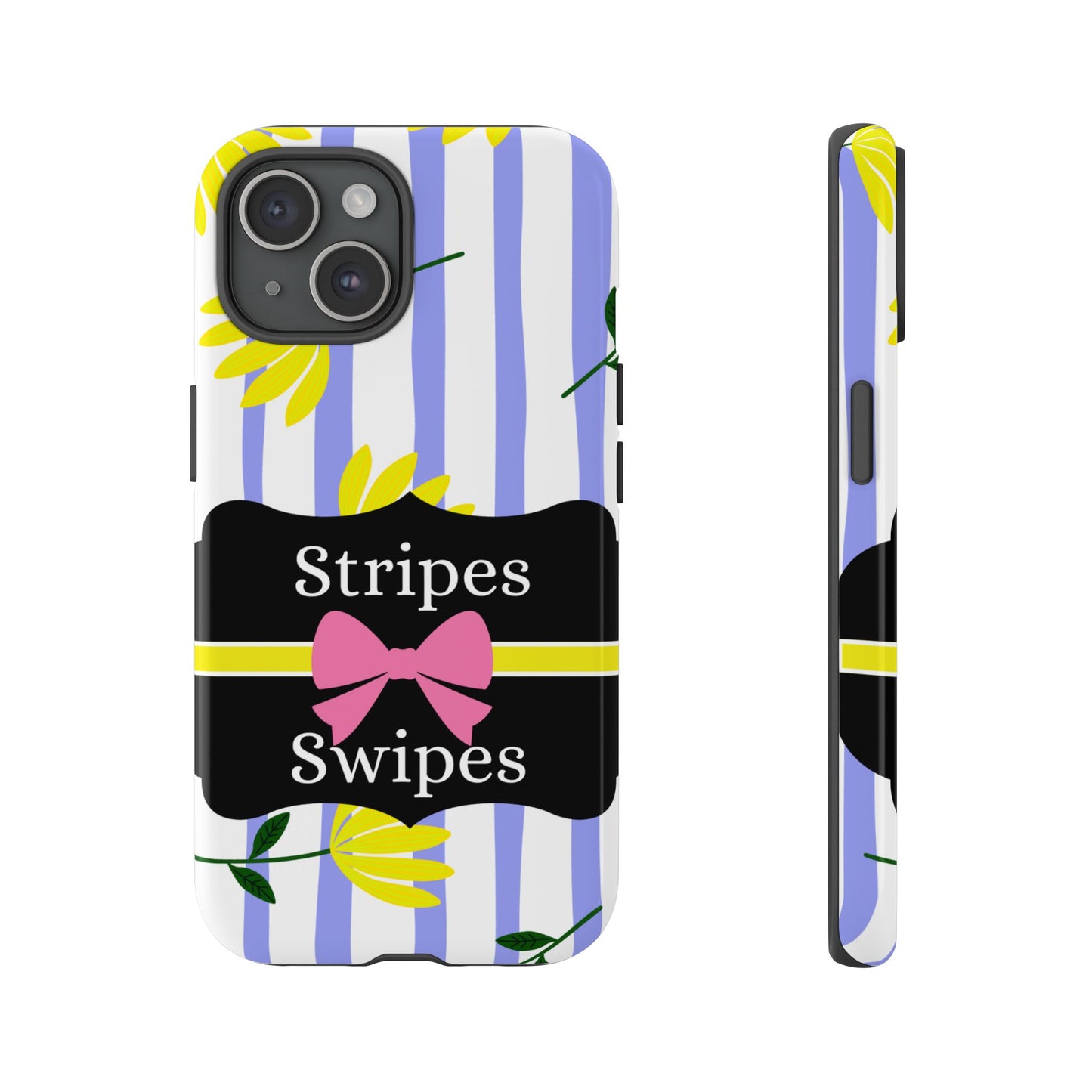 Phone Case iPhone 16/15/14 - Blue/White Yellow Stripes & Swipes Tough Case