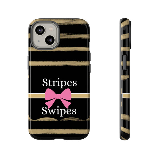 Phone Case iPhone 16/15/14 - Black/Beige Stripes & Swipes Tough Case