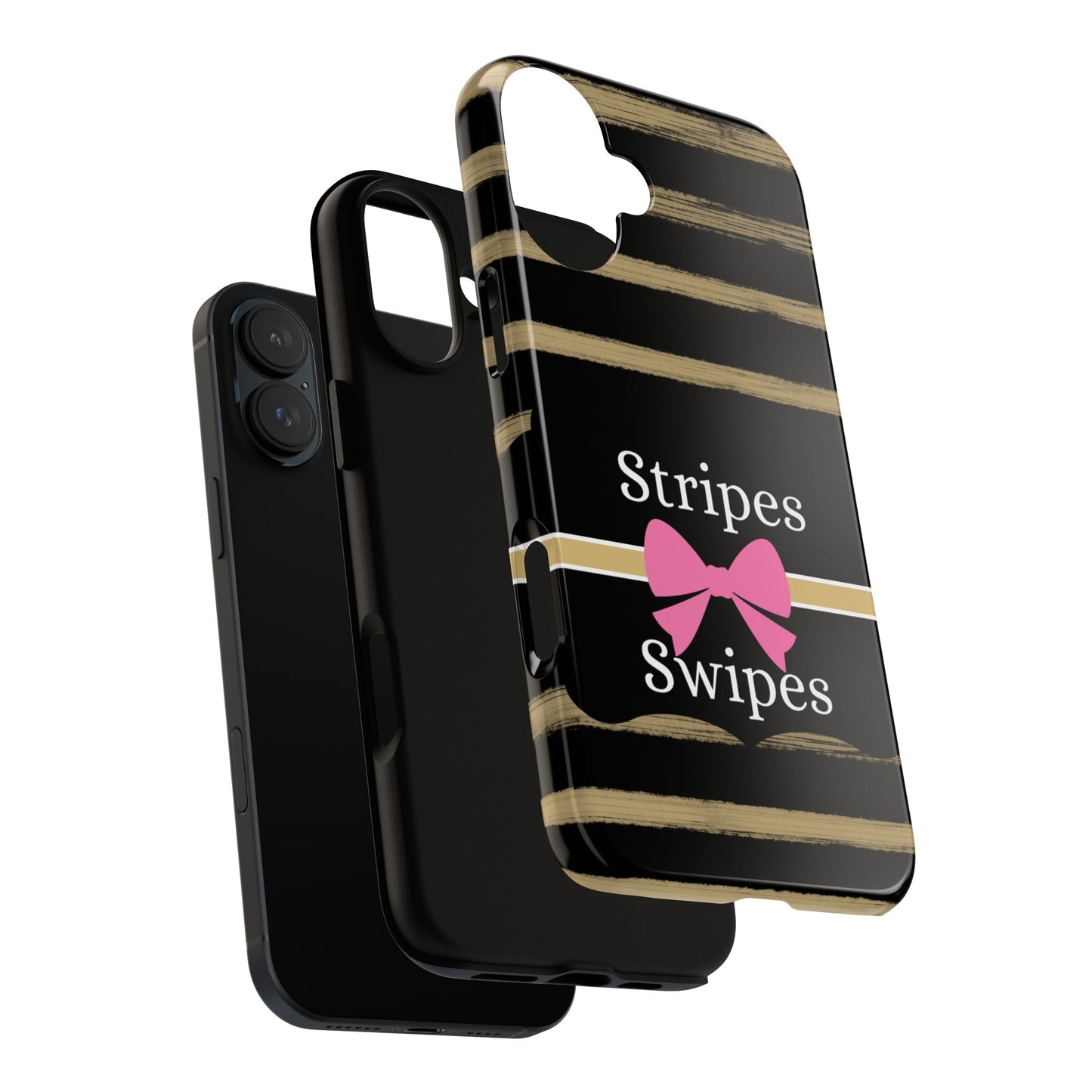 Phone Case iPhone 16/15/14 - Black/Beige Stripes & Swipes Tough Case