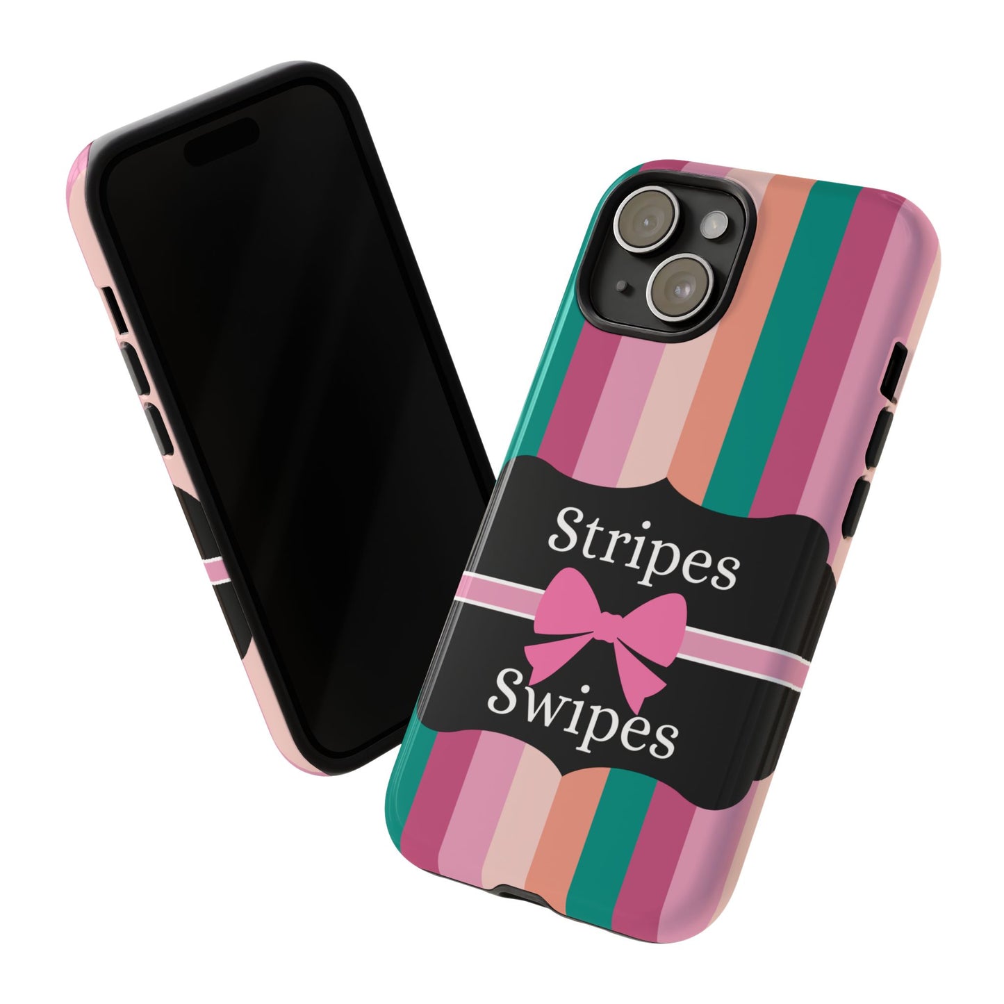 Phone Case iPhone 16/15/14 - Green/Pink/Peach Stripes & Swipes Tough Case