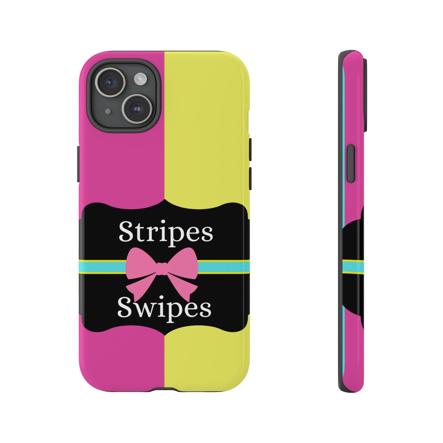 Phone Case iPhone 16/15/14 - Pink/Yellow Stripes & Swipes Tough Case