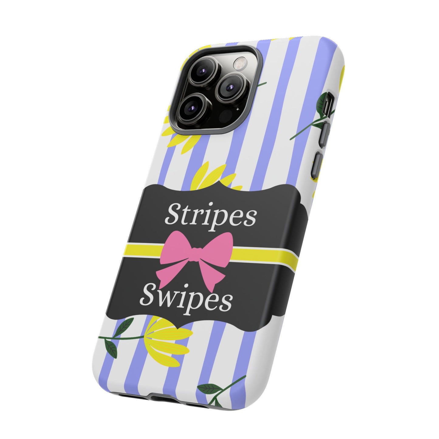 Phone Case iPhone 16/15/14 - Blue/White Yellow Stripes & Swipes Tough Case