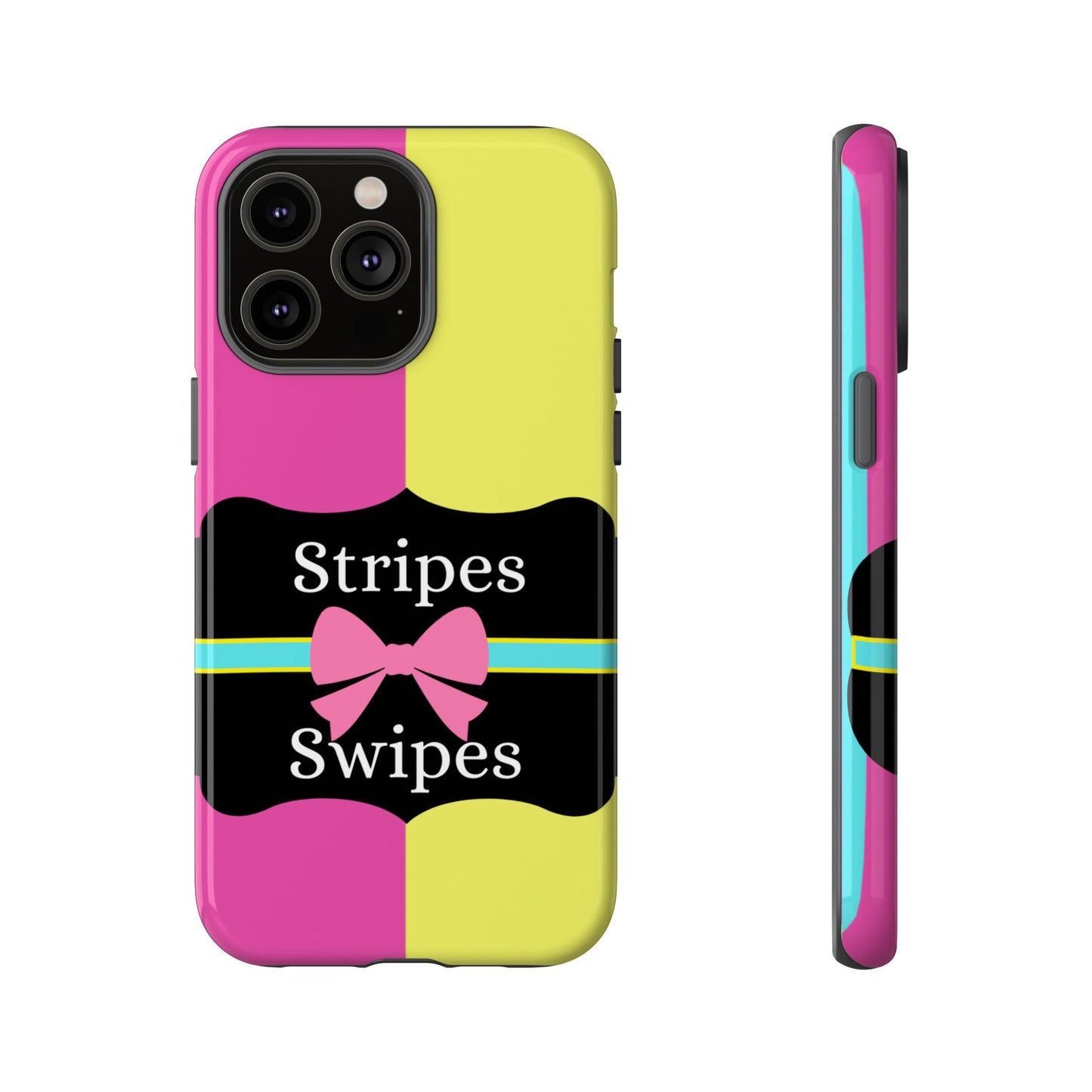 Phone Case iPhone 16/15/14 - Pink/Yellow Stripes & Swipes Tough Case