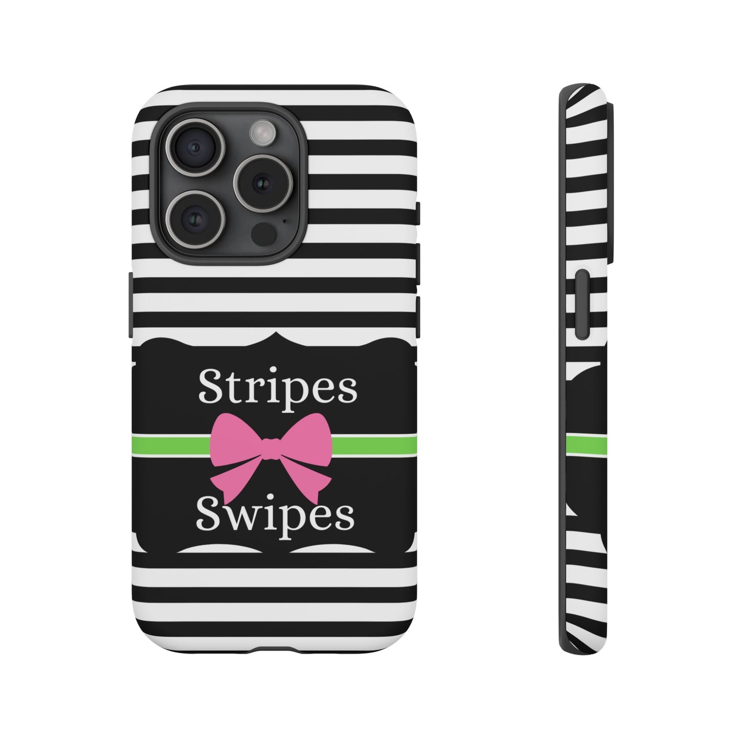 Phone Case iPhone 16/15/14 - Black/White/Green Stripes & Swipes Tough Case