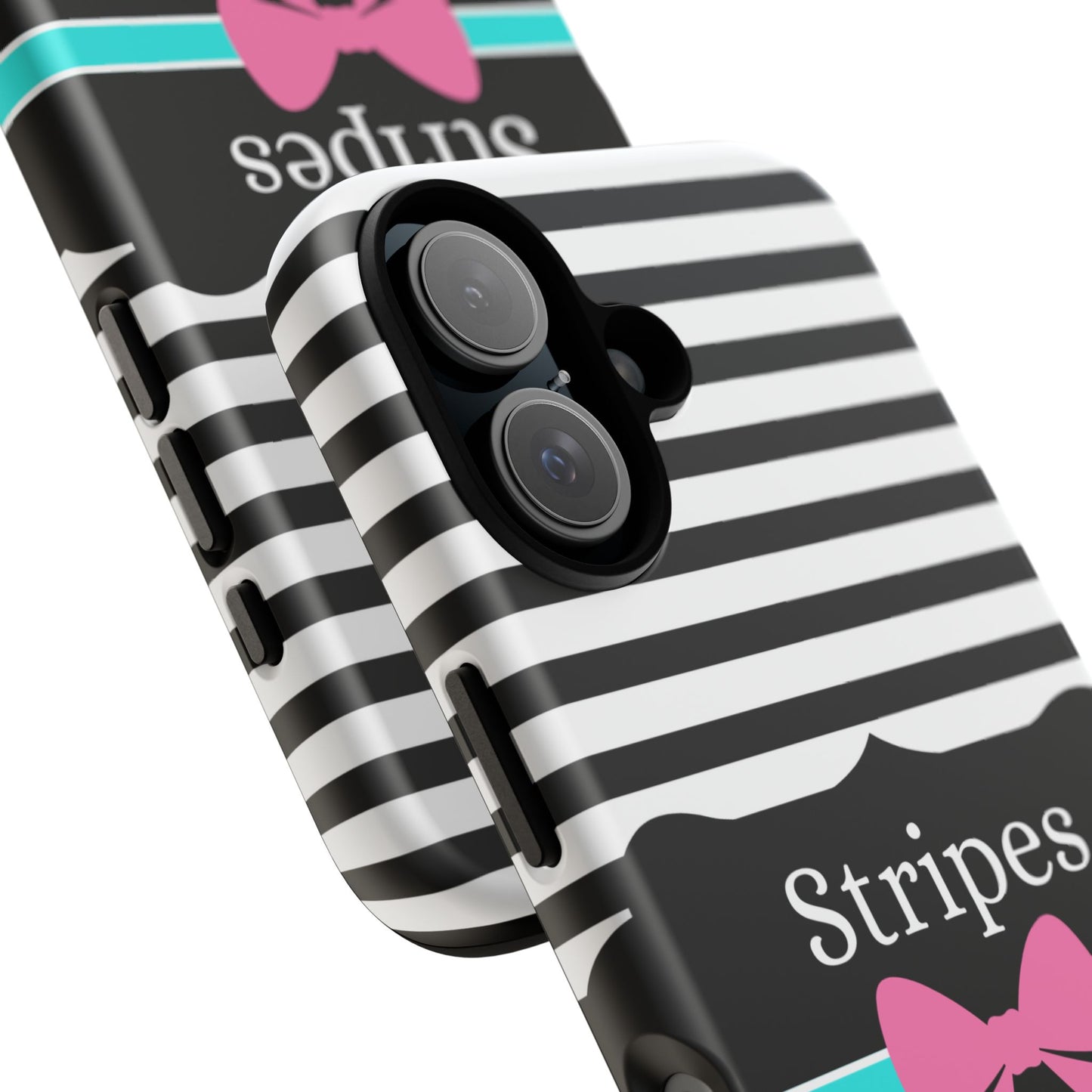 Phone Case iPhone 16/15/14 - Black/White/Blue Stripes & Swipes Tough Case