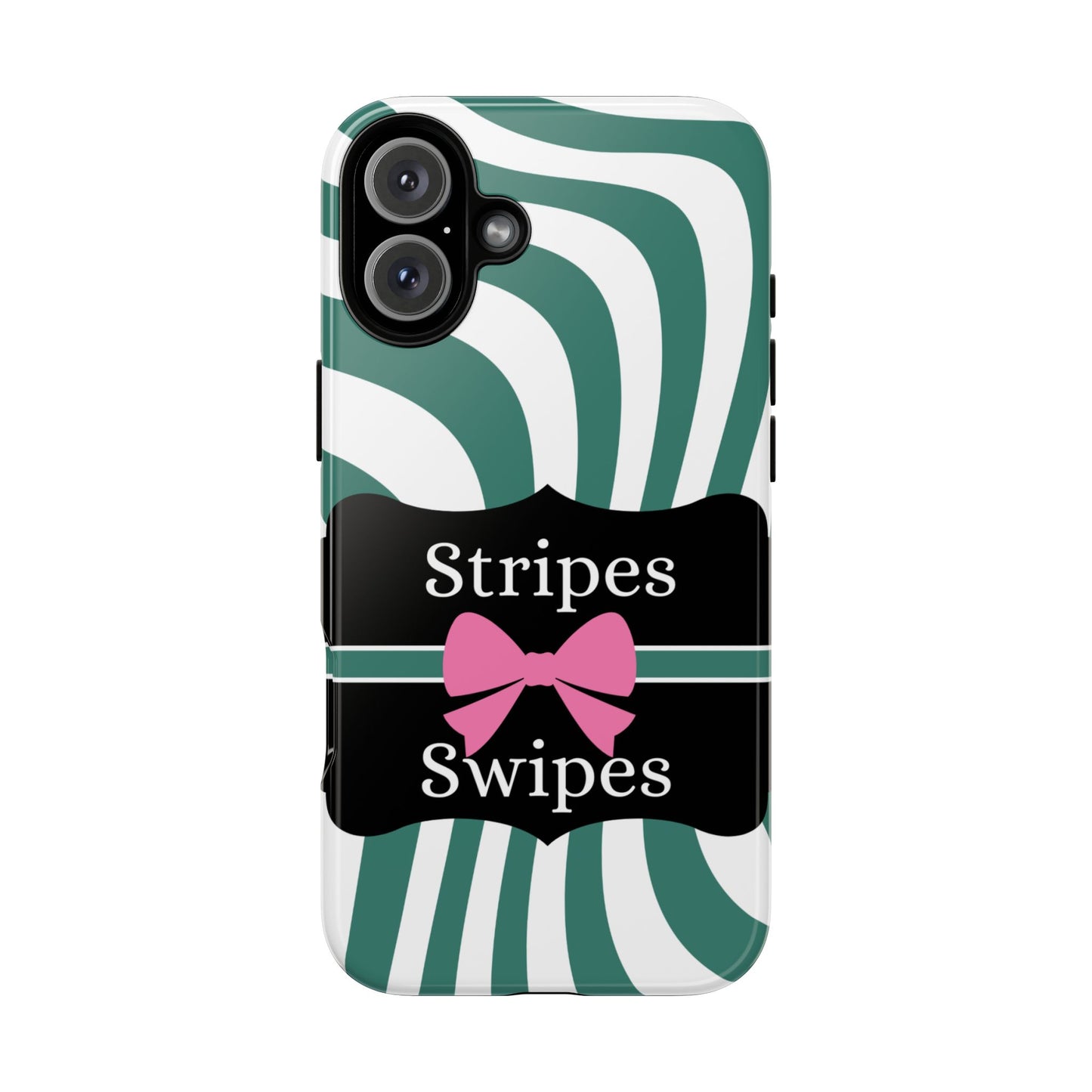 Phone Case iPhone 16/15/14 - Wavy Green/White Stripes & Swipes Tough Case