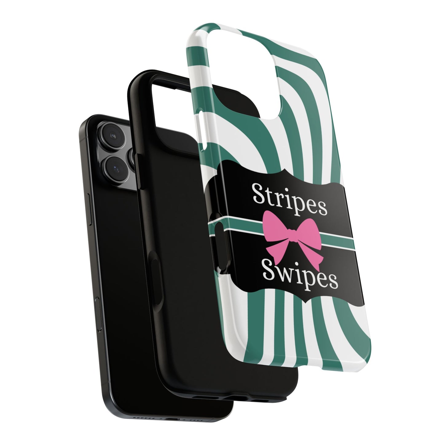 Phone Case iPhone 16/15/14 - Wavy Green/White Stripes & Swipes Tough Case