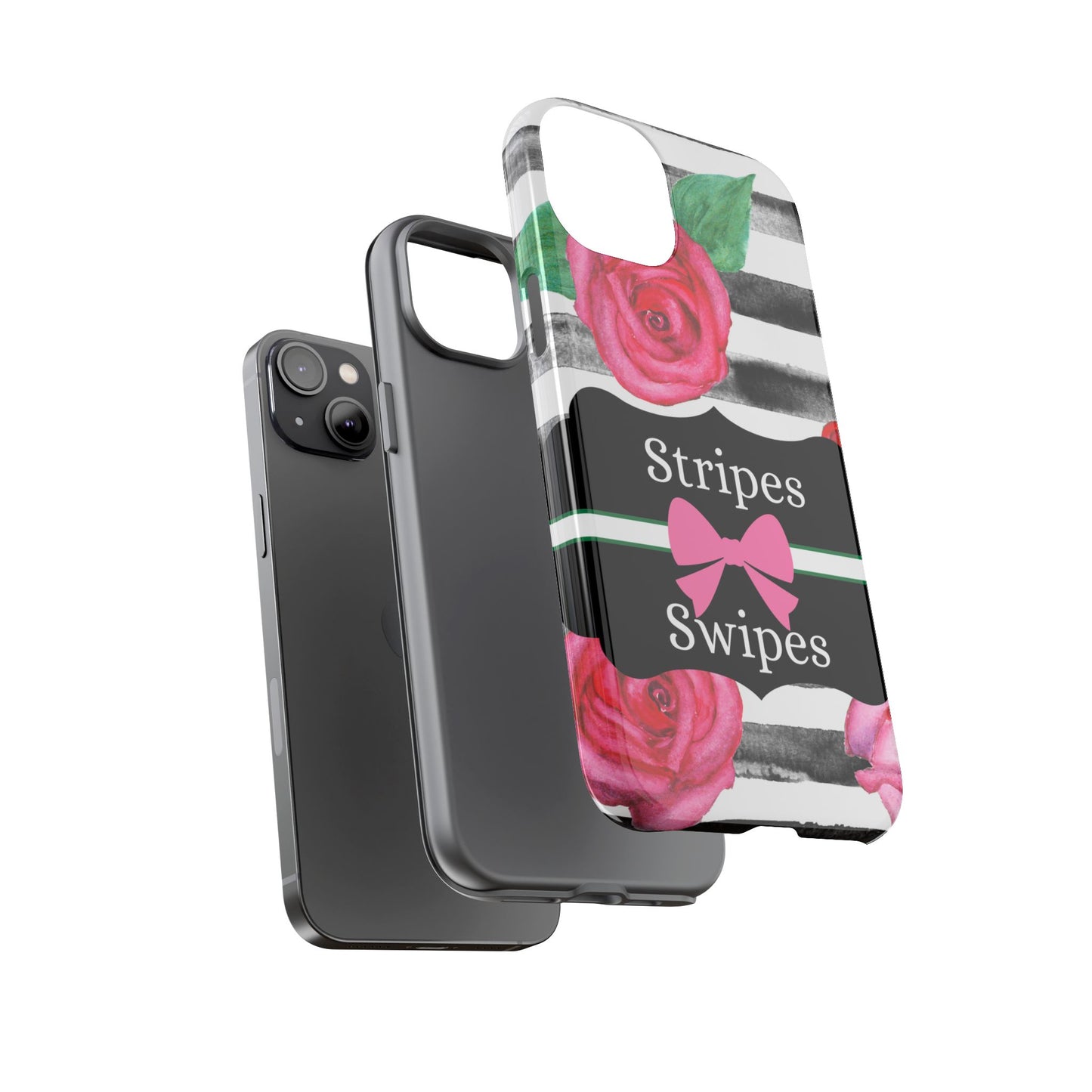 Phone Case iPhone 16/15/14 - Black/White Rose Stripes & Swipes Tough Case