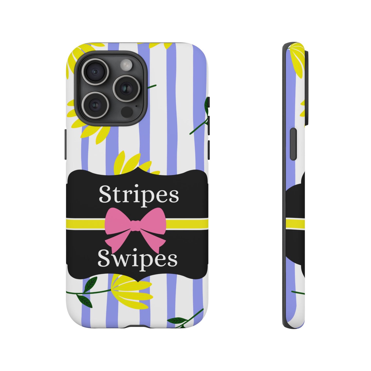 Phone Case iPhone 16/15/14 - Blue/White Yellow Stripes & Swipes Tough Case