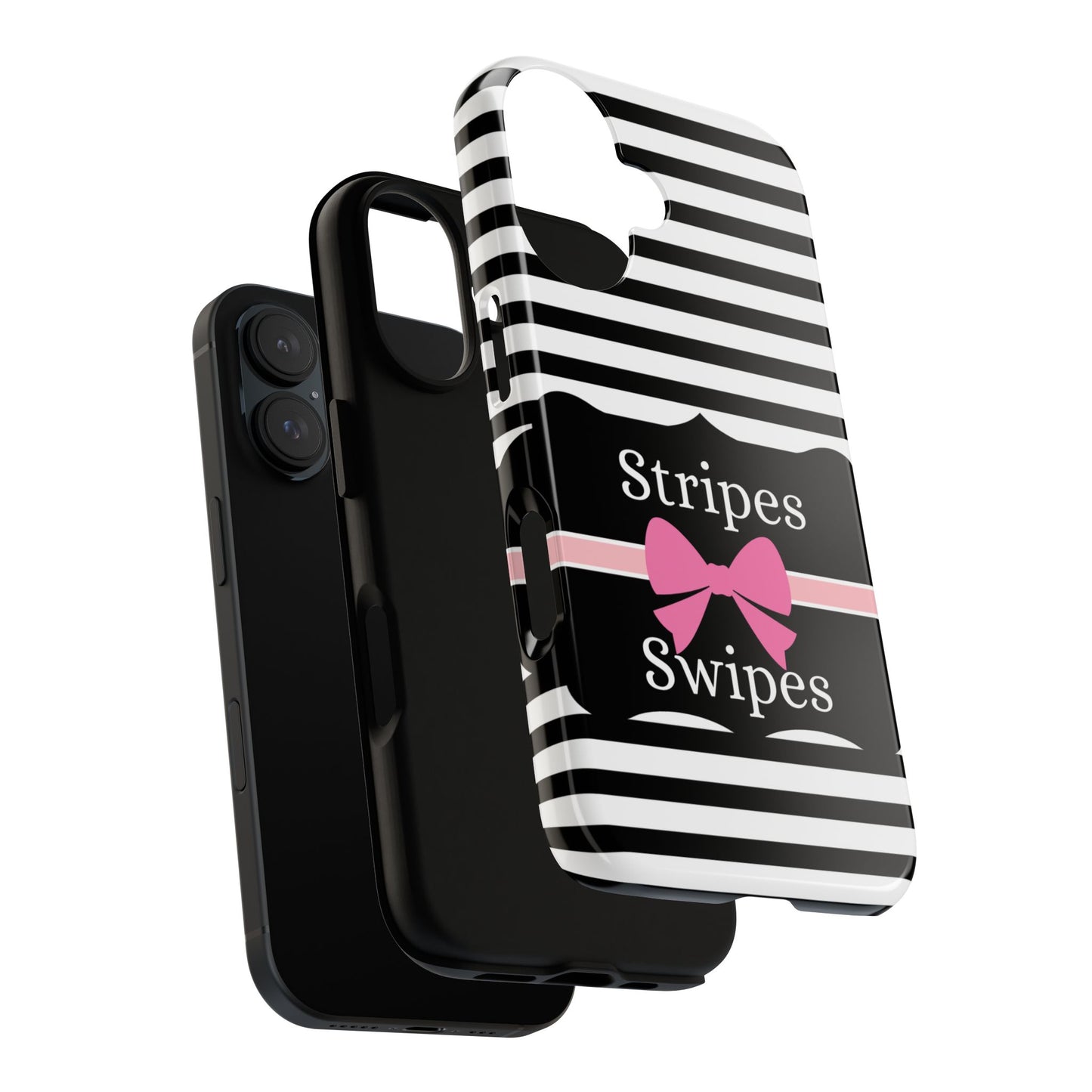 Phone Case iPhone 16/15/14 - Black/White/Pink Stripes & Swipes Tough Case