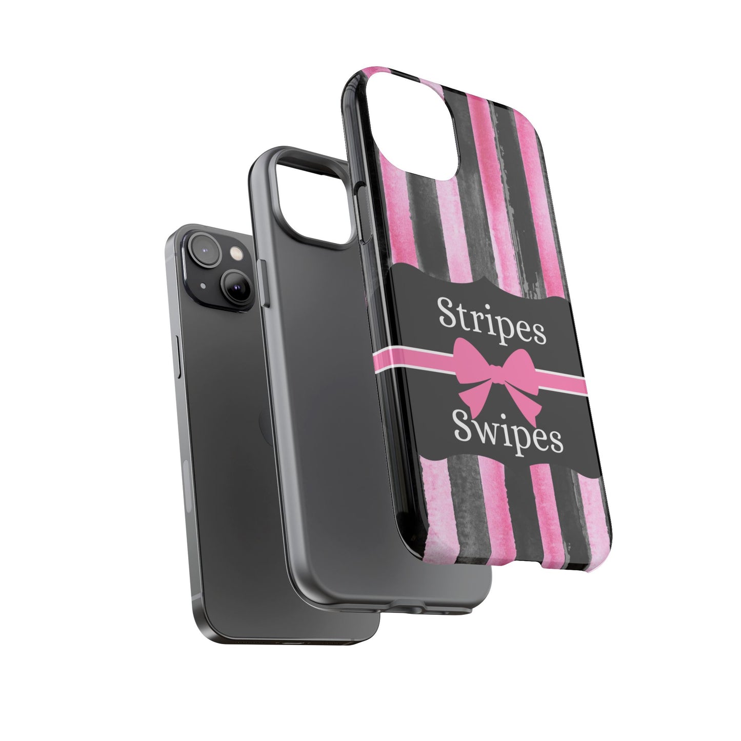 Phone Case iPhone 16/15/14 - Black/Pink Stripes & Swipes Tough Case