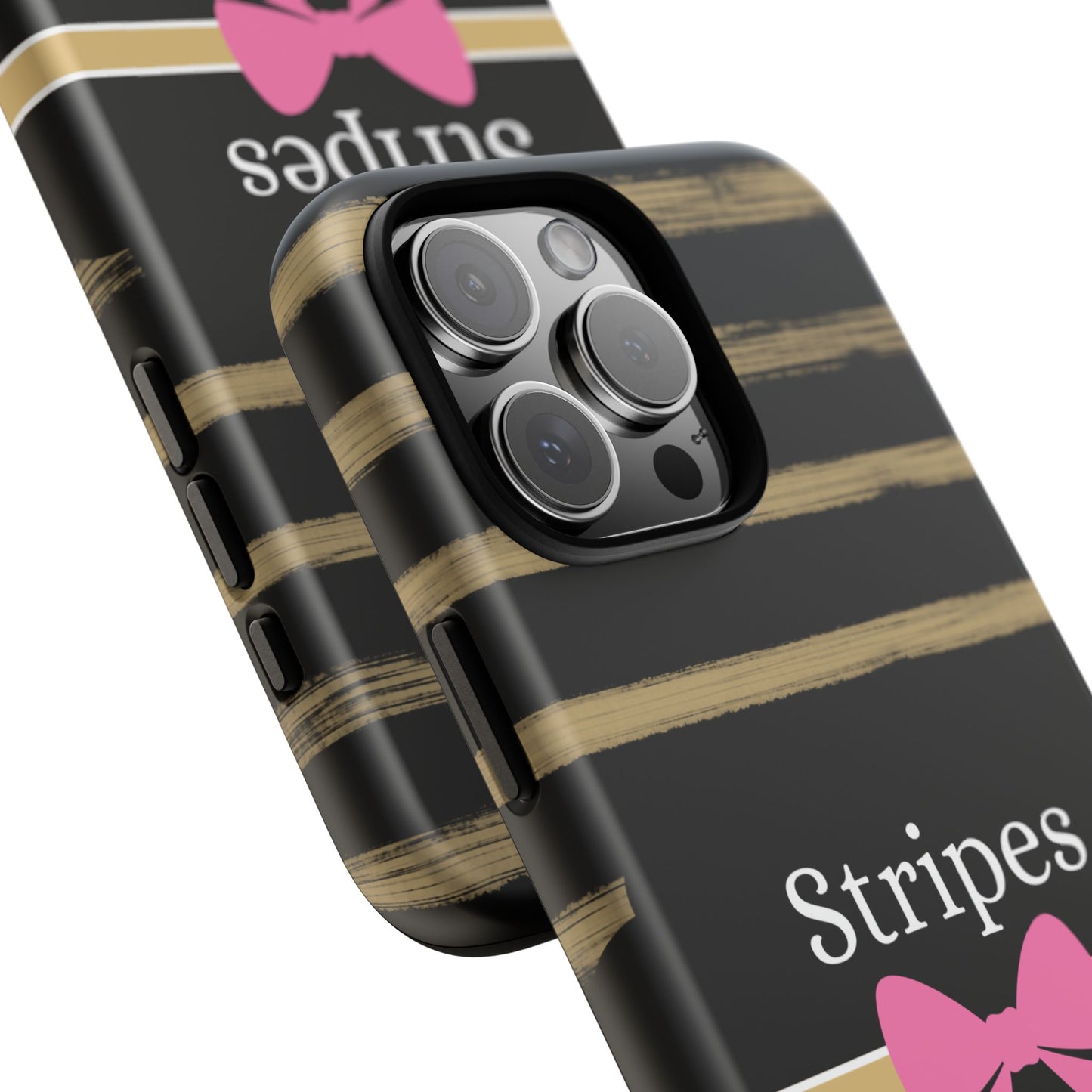 Phone Case iPhone 16/15/14 - Black/Beige Stripes & Swipes Tough Case