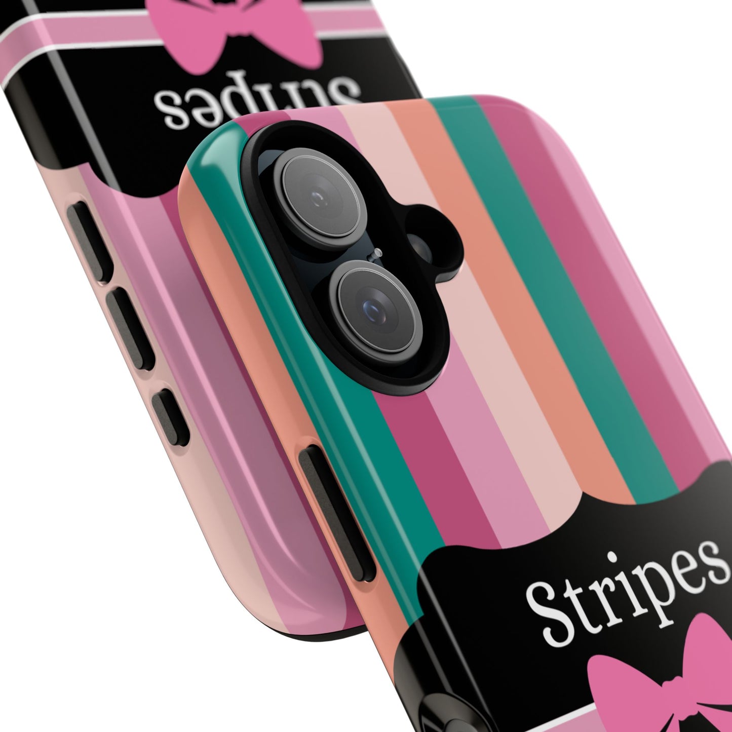 Phone Case iPhone 16/15/14 - Green/Pink/Peach Stripes & Swipes Tough Case