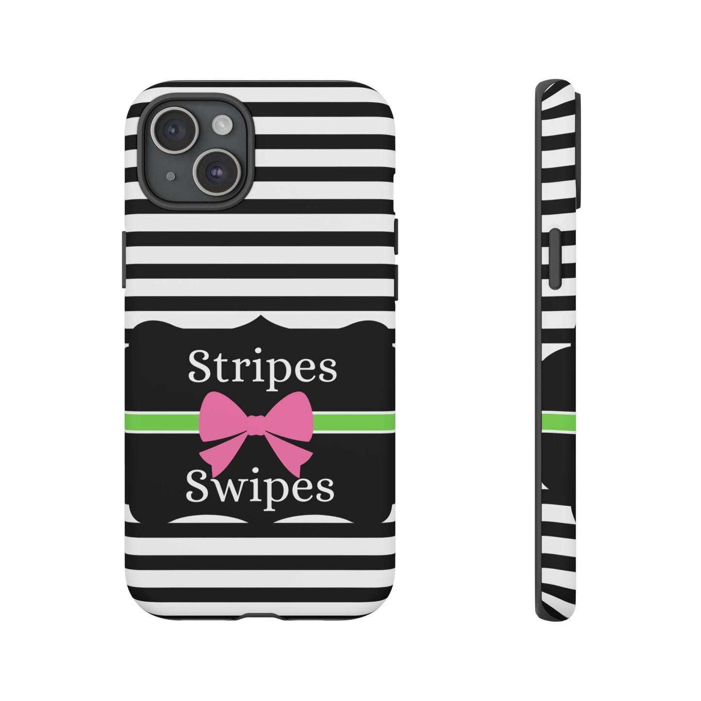 Phone Case iPhone 16/15/14 - Black/White/Green Stripes & Swipes Tough Case