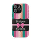 Phone Case iPhone 16/15/14 - Green/Pink/Peach Stripes & Swipes Tough Case