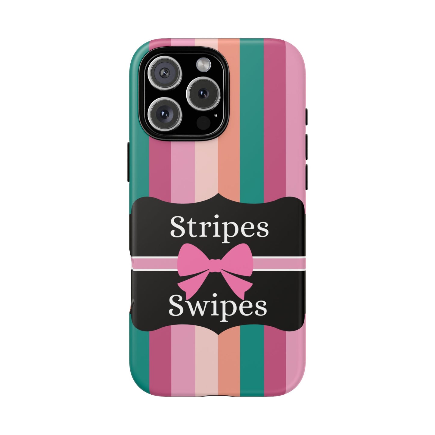 Phone Case iPhone 16/15/14 - Green/Pink/Peach Stripes & Swipes Tough Case