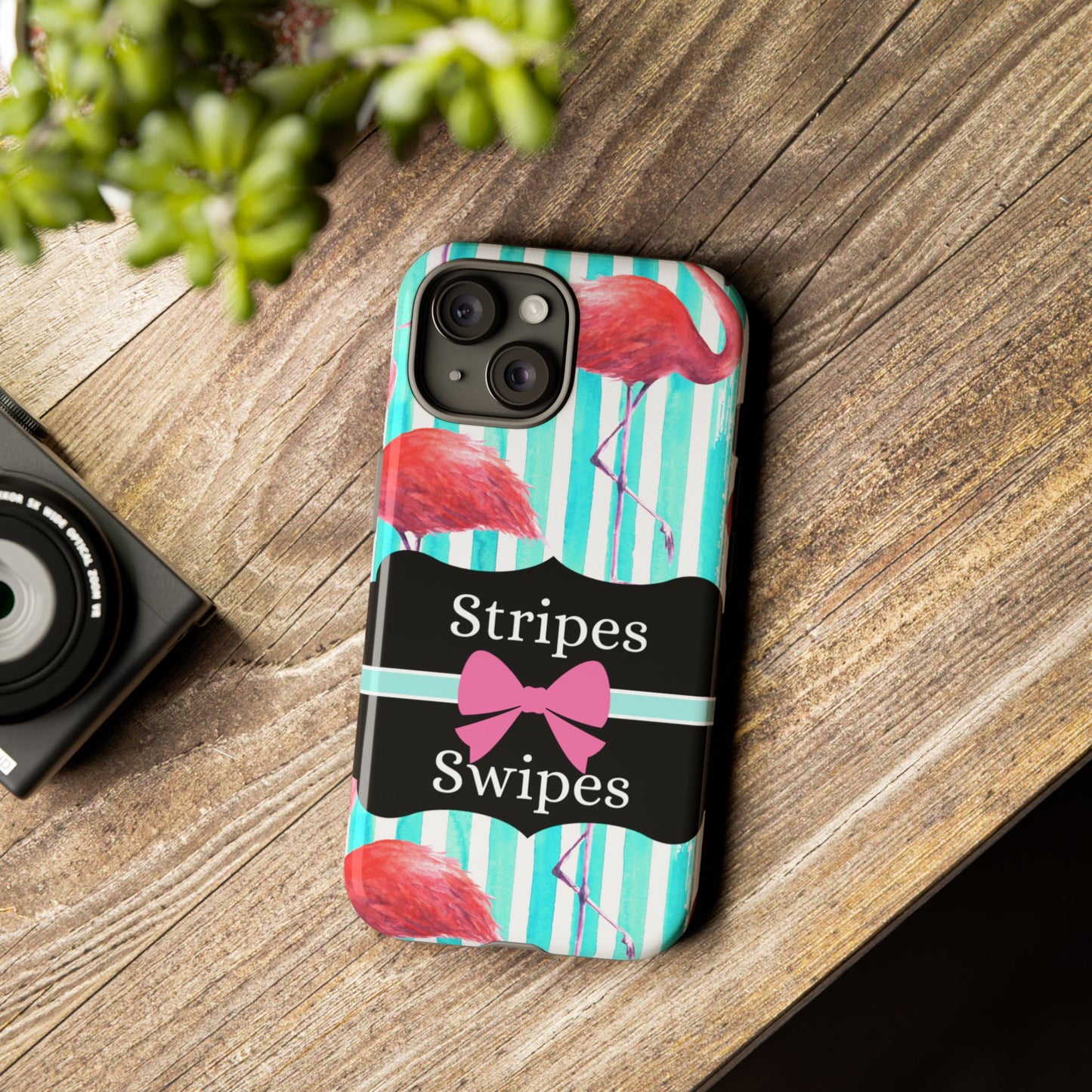 Phone Case iPhone 16/15/14 - Flamingo Stripes & Swipes Tough Case