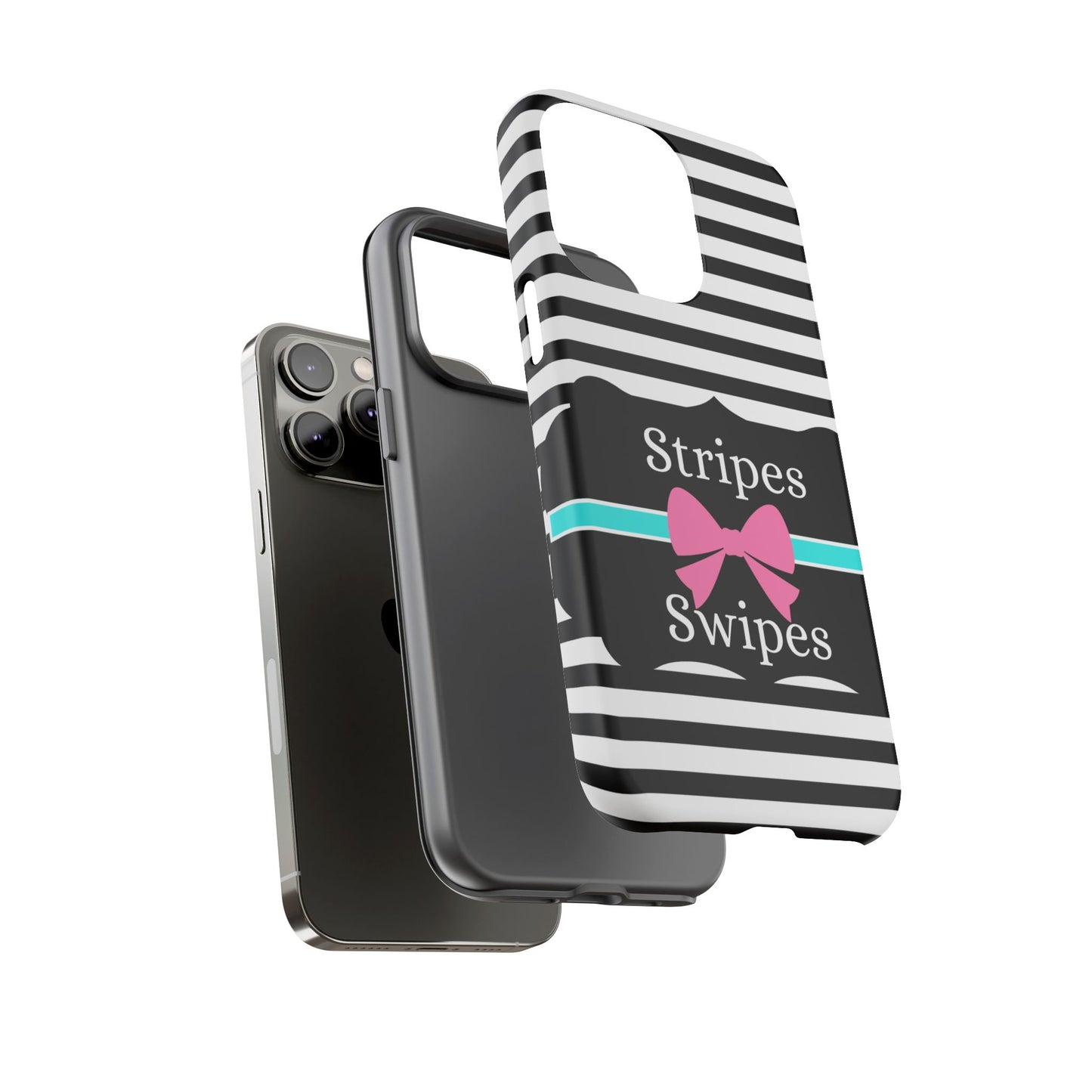 Phone Case iPhone 16/15/14 - Black/White/Blue Stripes & Swipes Tough Case