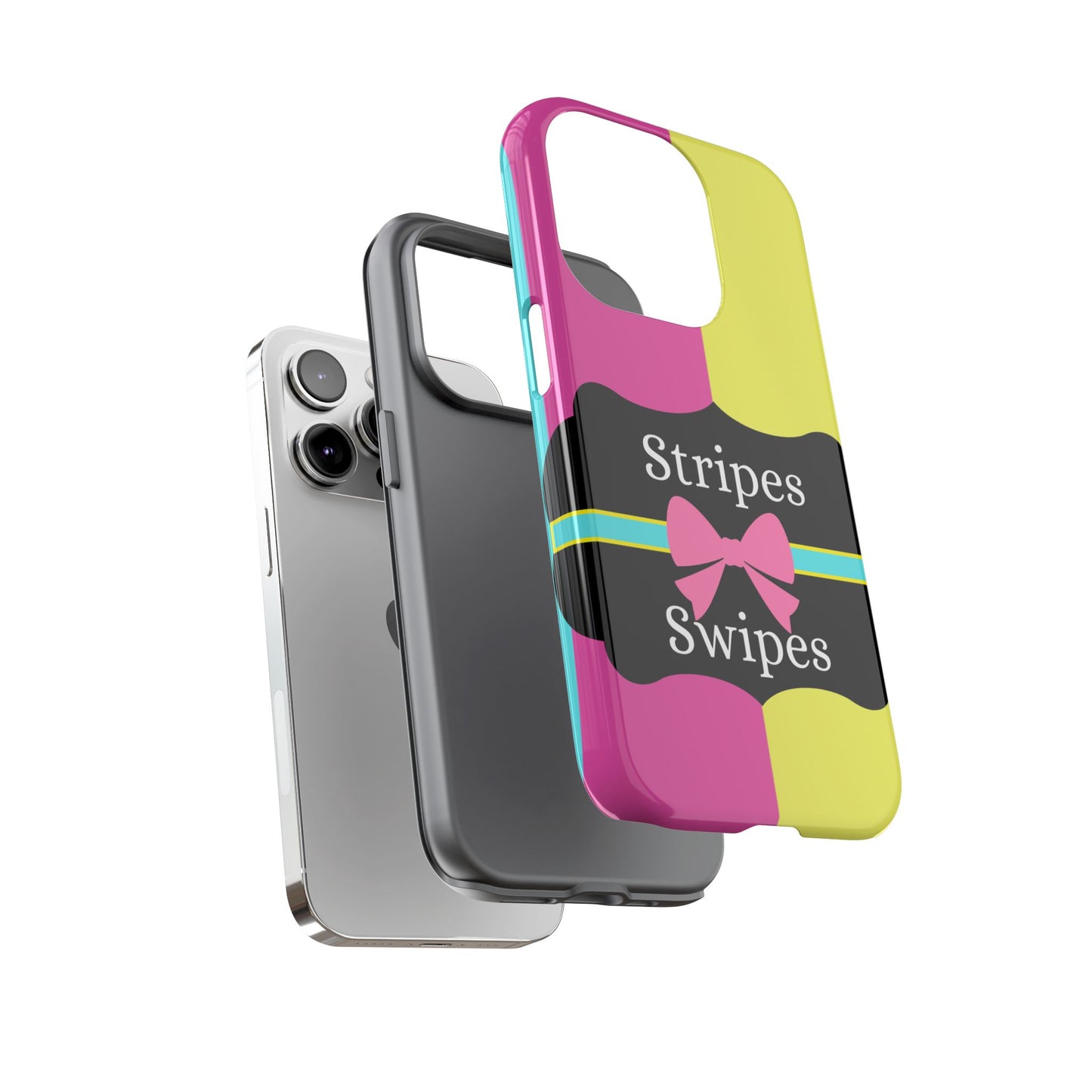 Phone Case iPhone 16/15/14 - Pink/Yellow Stripes & Swipes Tough Case