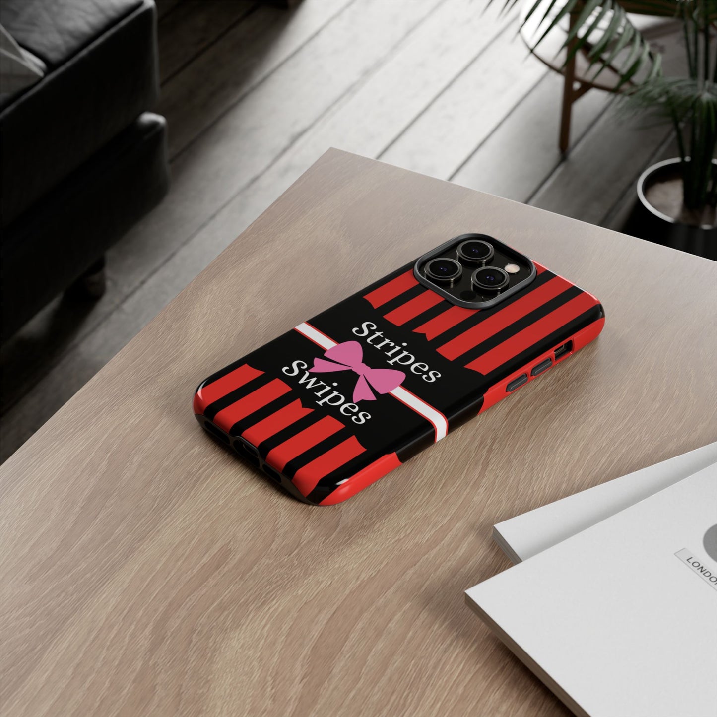 Phone Case iPhone 16/15/14 - Red/Black/White Stripes & Swipes Tough Case