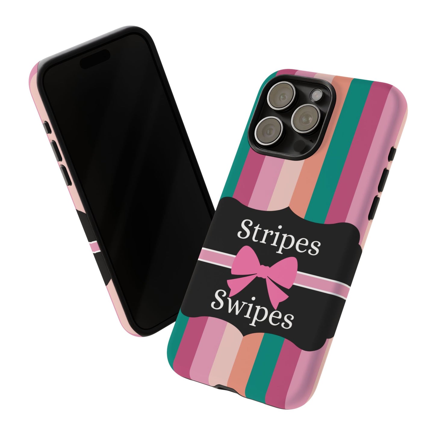 Phone Case iPhone 16/15/14 - Green/Pink/Peach Stripes & Swipes Tough Case