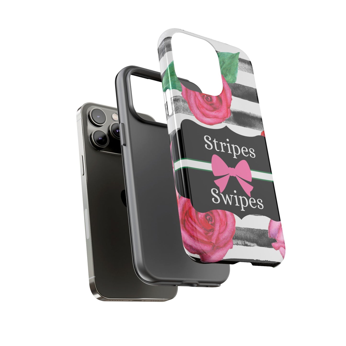 Phone Case iPhone 16/15/14 - Black/White Rose Stripes & Swipes Tough Case