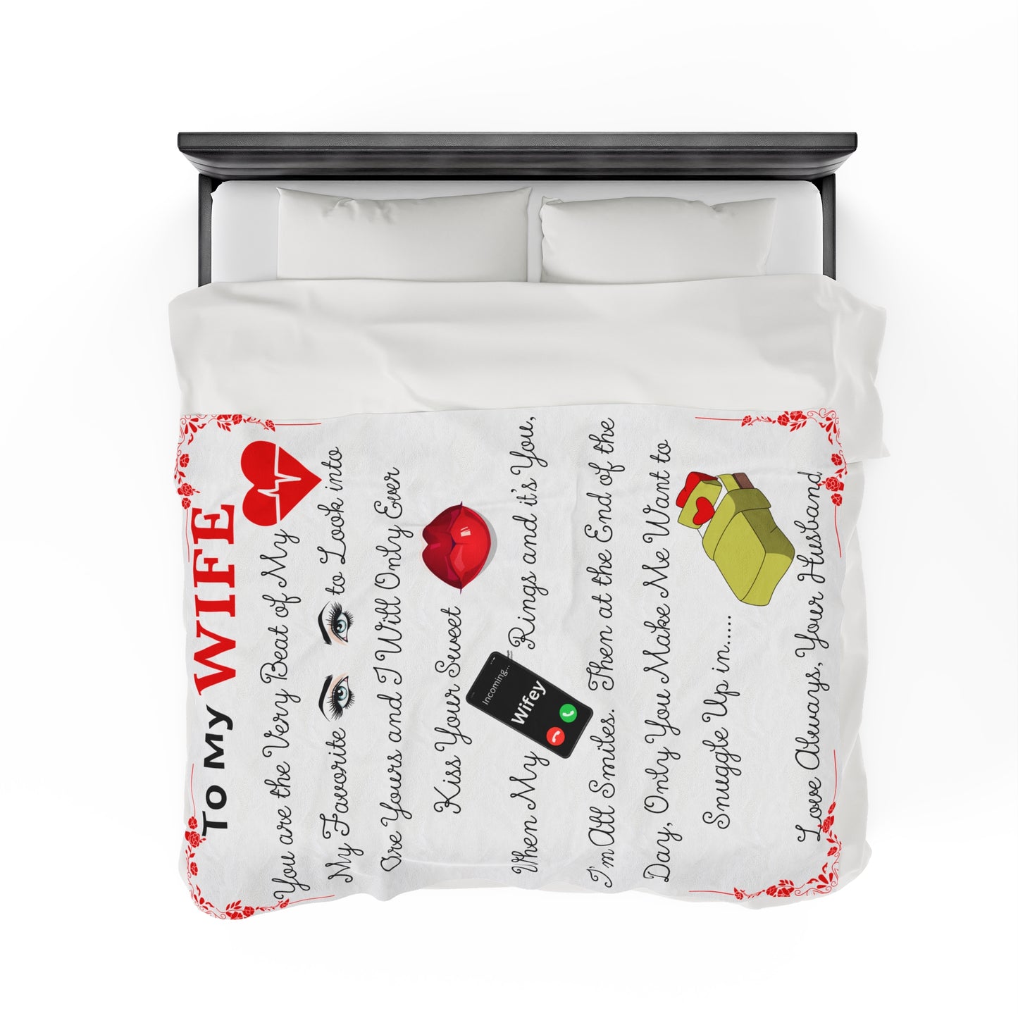 To My Wife Emoji Blanket - In Black or White Velveteen Plush 60"x80"