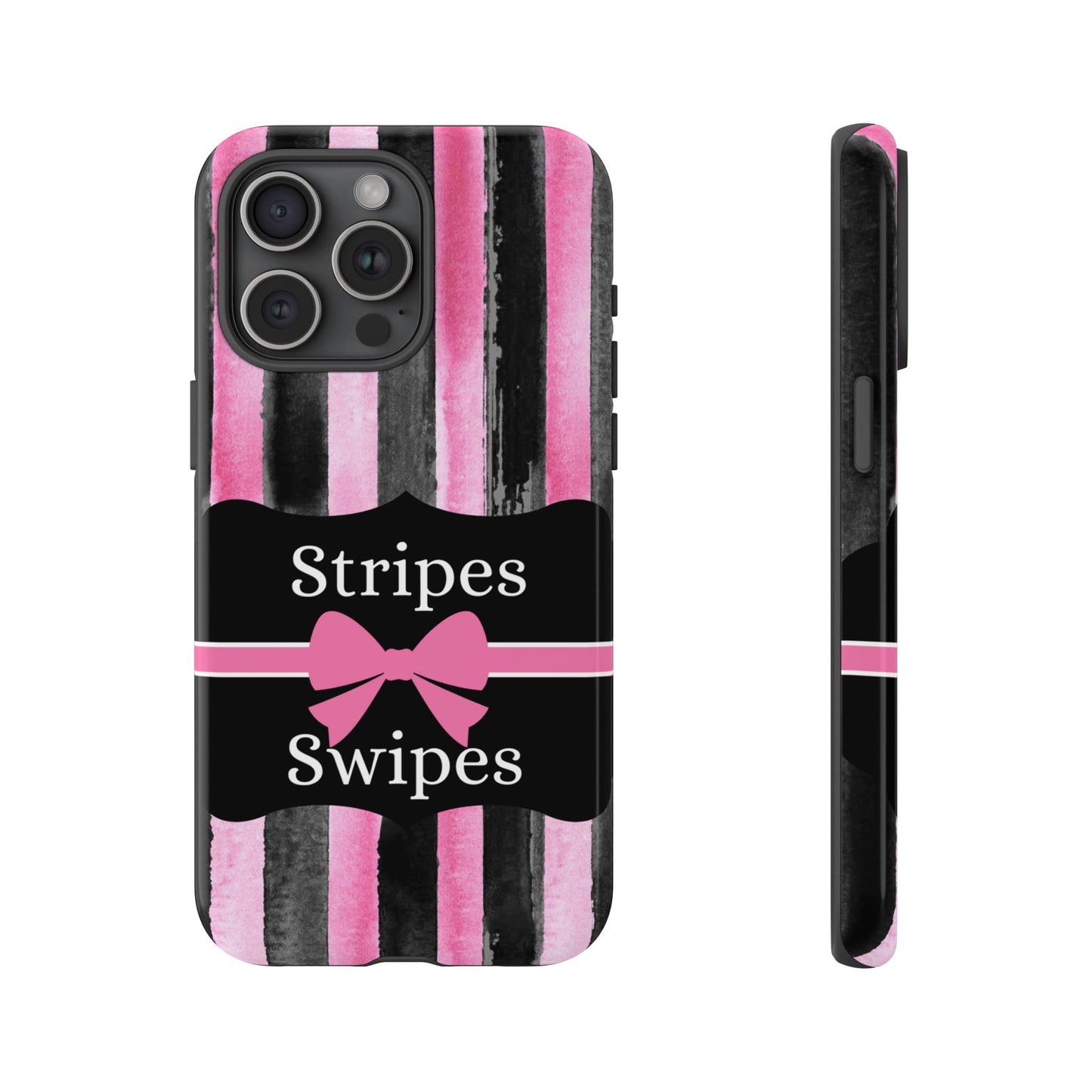 Phone Case iPhone 16/15/14 - Black/Pink Stripes & Swipes Tough Case