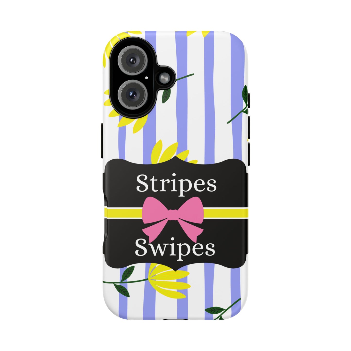 Phone Case iPhone 16/15/14 - Blue/White Yellow Stripes & Swipes Tough Case