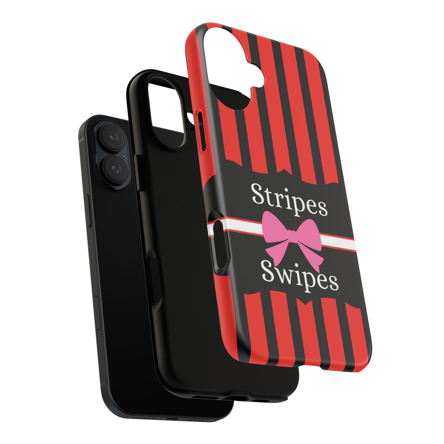 Phone Case iPhone 16/15/14 - Red/Black/White Stripes & Swipes Tough Case