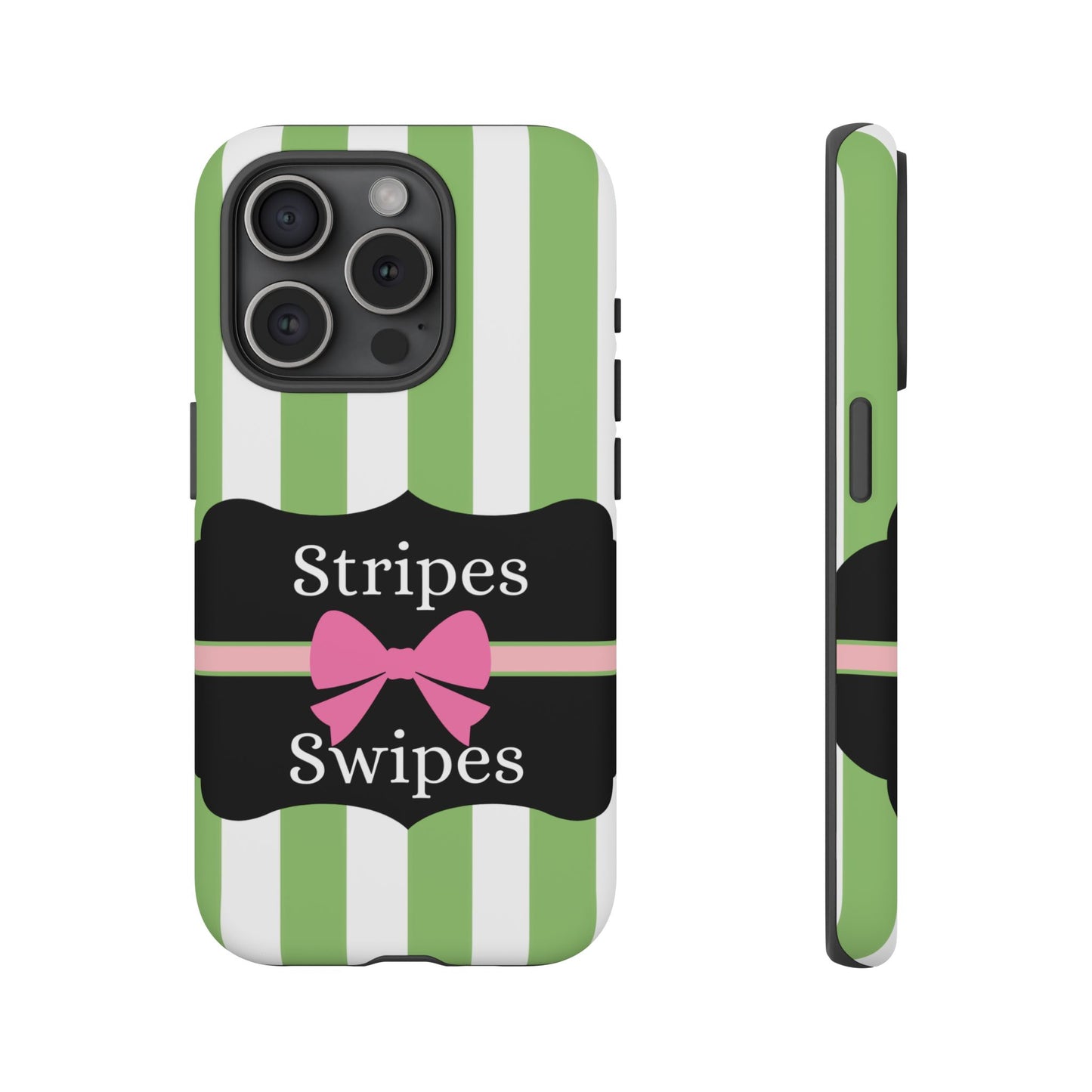 Phone Case iPhone 16/15/14 - Green/White Stripes & Swipes Tough Case