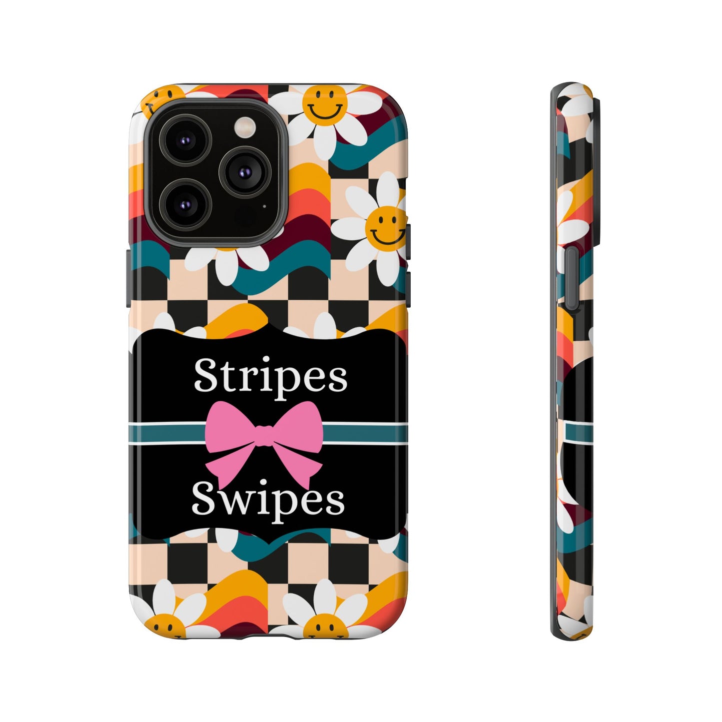 Phone Case iPhone 16/15/14 - Smiley Faces Stripes & Swipes Tough Case