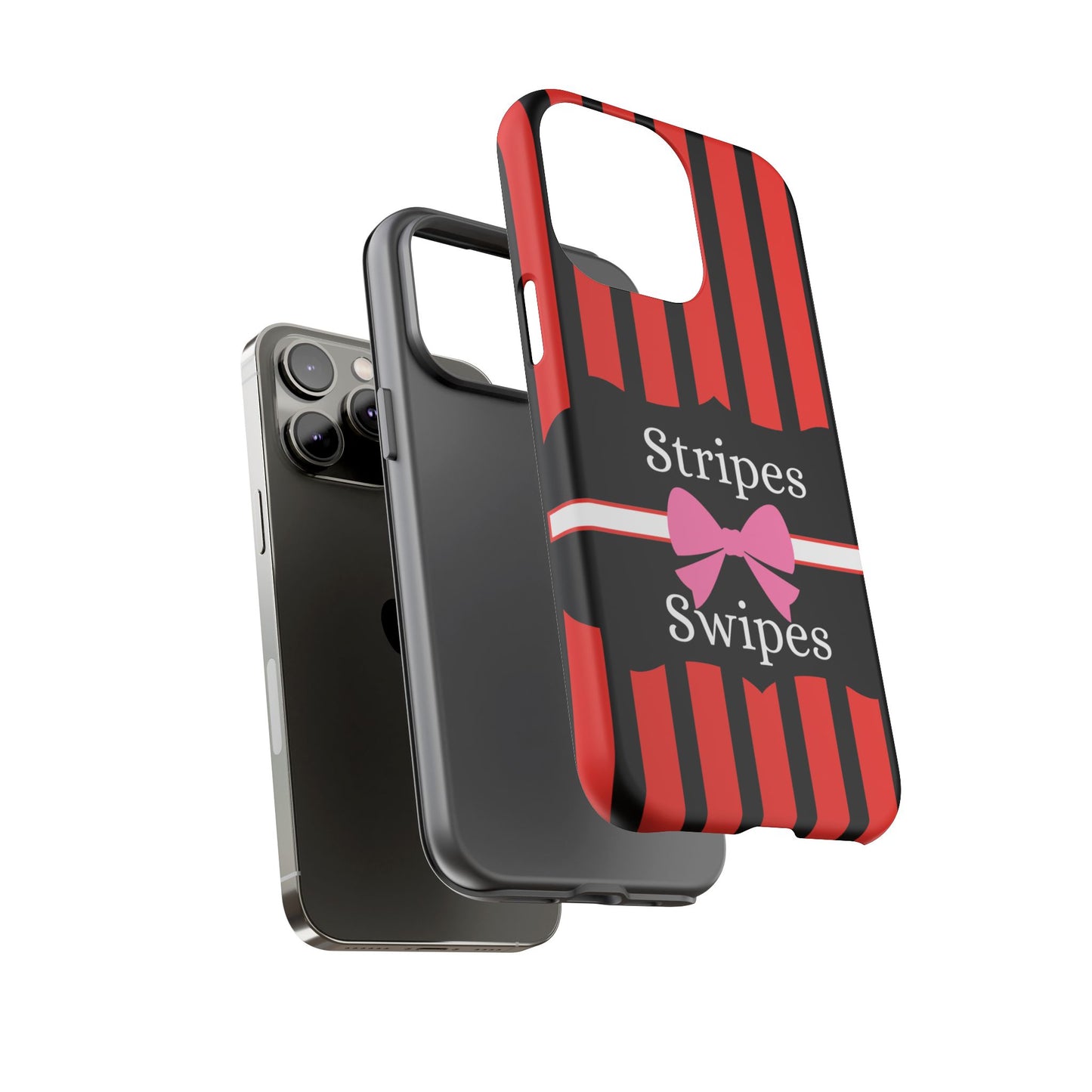 Phone Case iPhone 16/15/14 - Red/Black/White Stripes & Swipes Tough Case