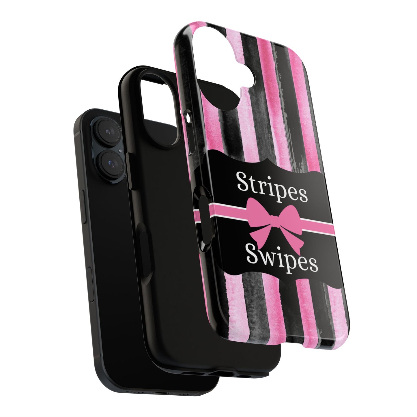 Phone Case iPhone 16/15/14 - Black/Pink Stripes & Swipes Tough Case