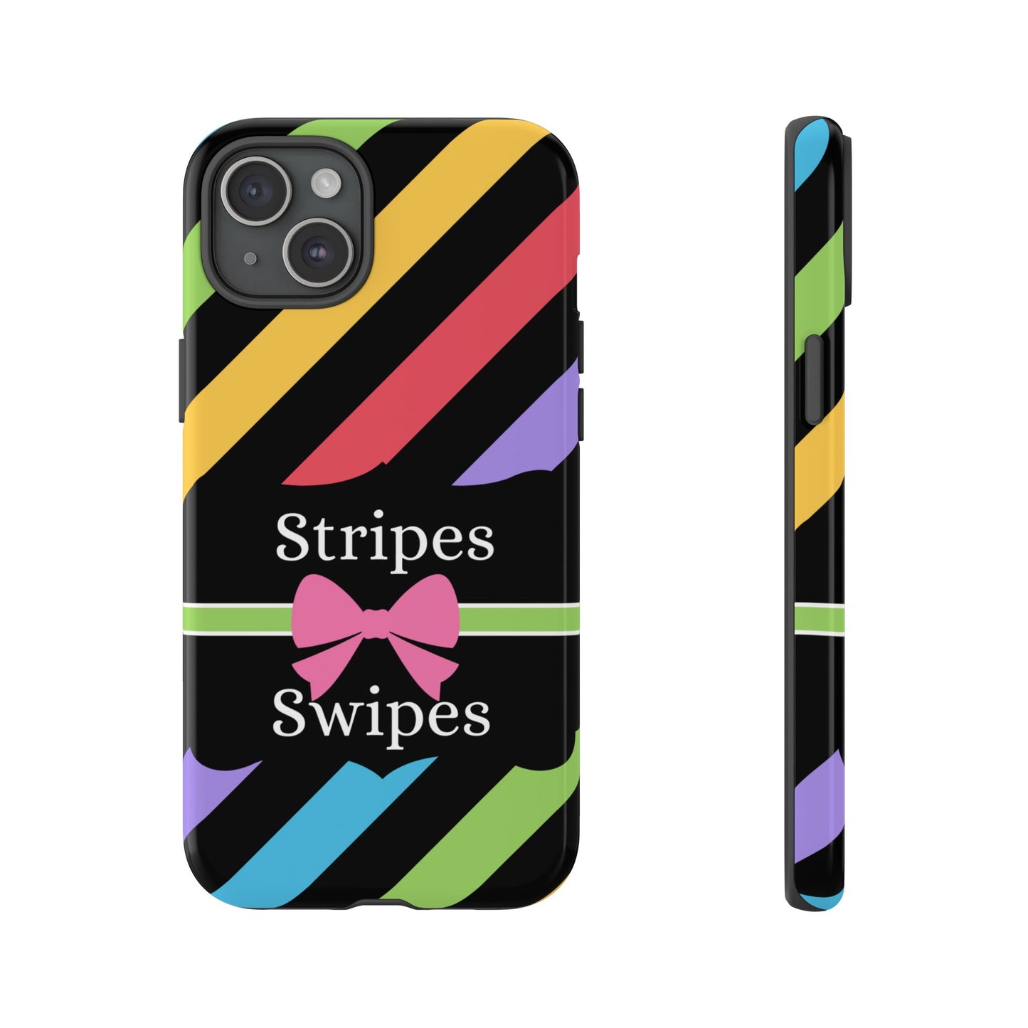 Phone Case iPhone 16/15/14 - Diagonal Vivid Black Stripes & Swipes Tough Case